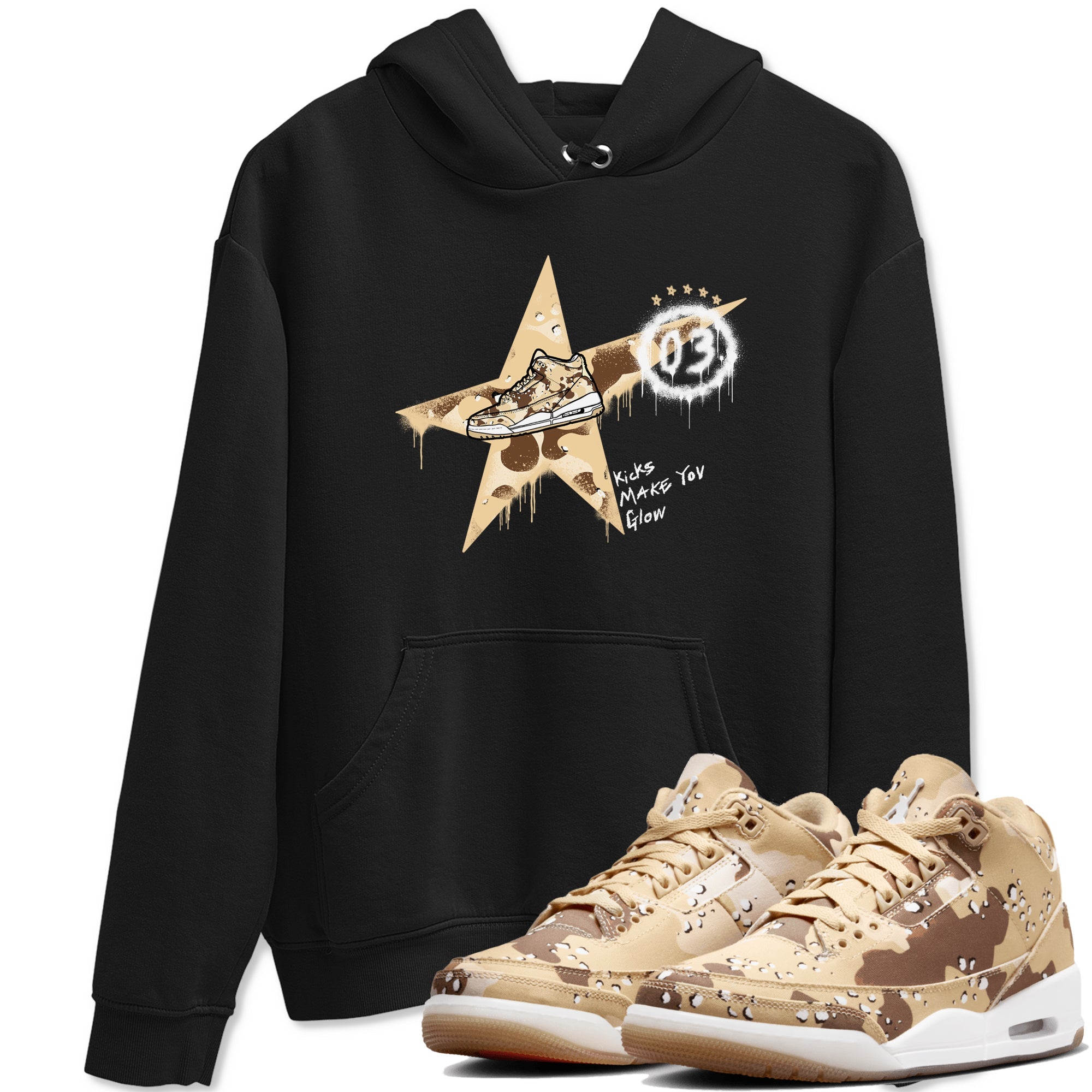 AJ3 Desert Camo shirts to match jordans Kicks Make You Glow sneaker match tees Air Jordan 3 Desert Camo Drip Gear Zone streetwear brand Black 1 unisex cotton tee