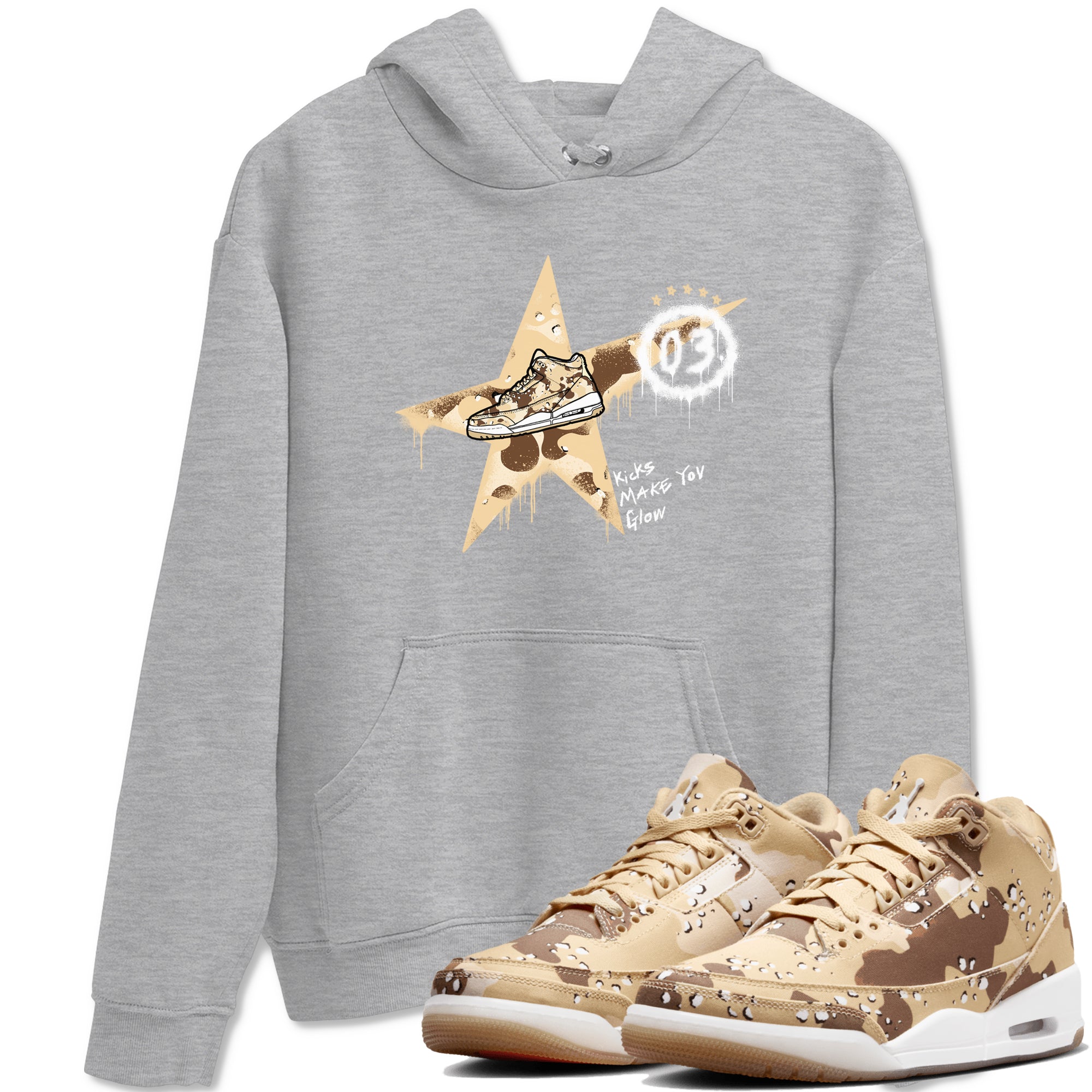 AJ3 Desert Camo shirts to match jordans Kicks Make You Glow sneaker match tees Air Jordan 3 Desert Camo Drip Gear Zone streetwear brand Heather Grey 1 unisex cotton tee
