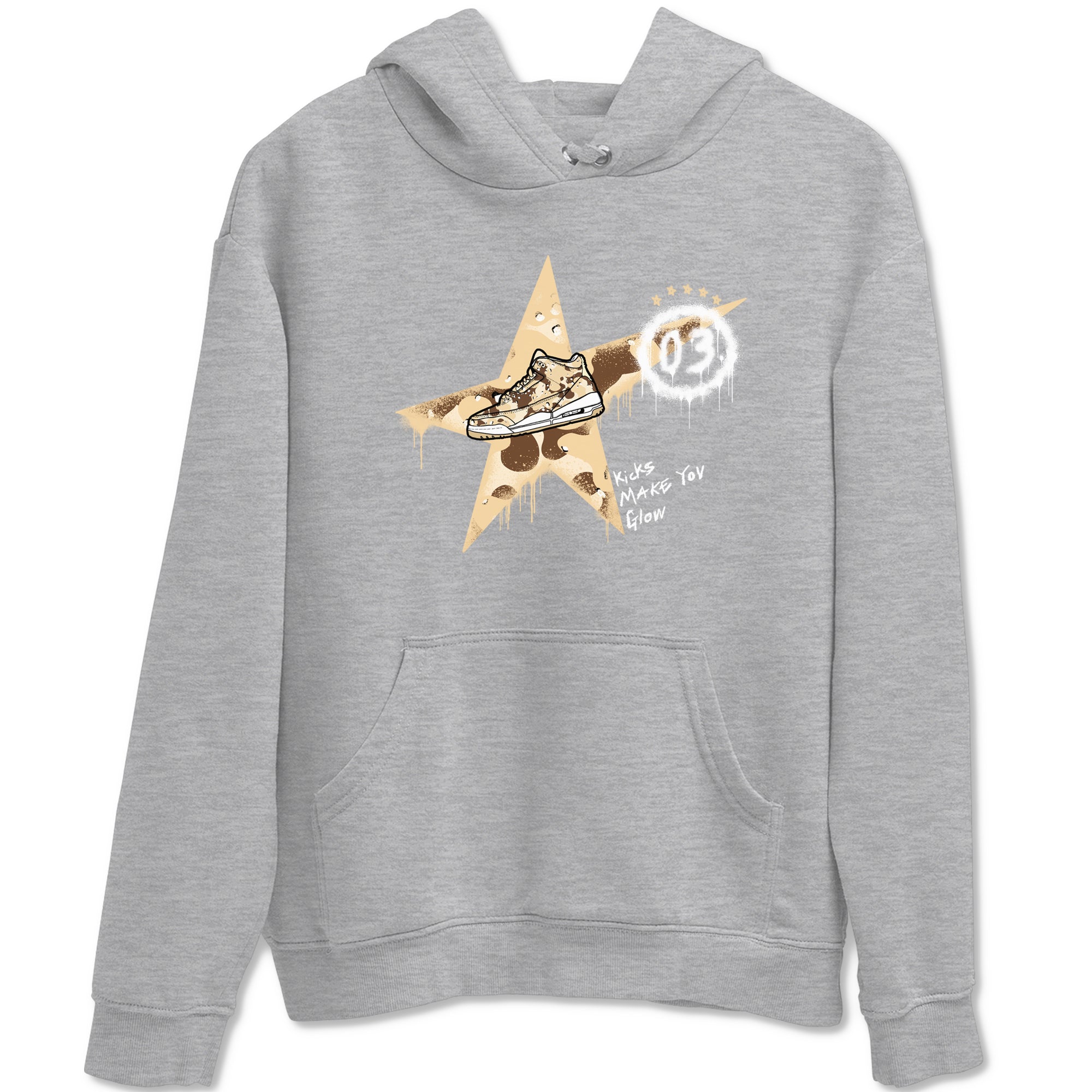 AJ3 Desert Camo shirts to match jordans Kicks Make You Glow sneaker match tees Air Jordan 3 Desert Camo Drip Gear Zone streetwear brand Heather Grey 2 unisex cotton tee