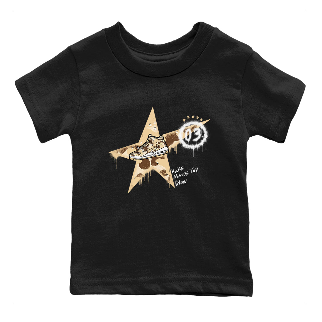 AJ3 Desert Camo shirts to match jordans Kicks Make You Glow sneaker match tees Air Jordan 3 Desert Camo Drip Gear Zone streetwear brand Baby and Youth Black 2 cotton tee