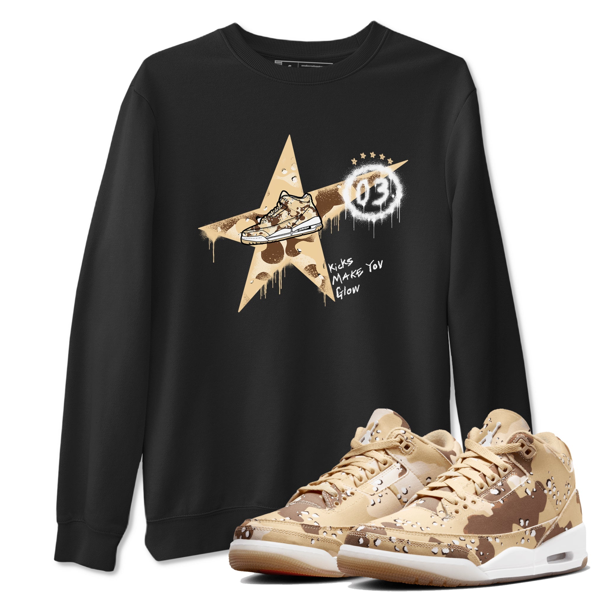 AJ3 Desert Camo shirts to match jordans Kicks Make You Glow sneaker match tees Air Jordan 3 Desert Camo Drip Gear Zone streetwear brand Black 1 unisex cotton tee