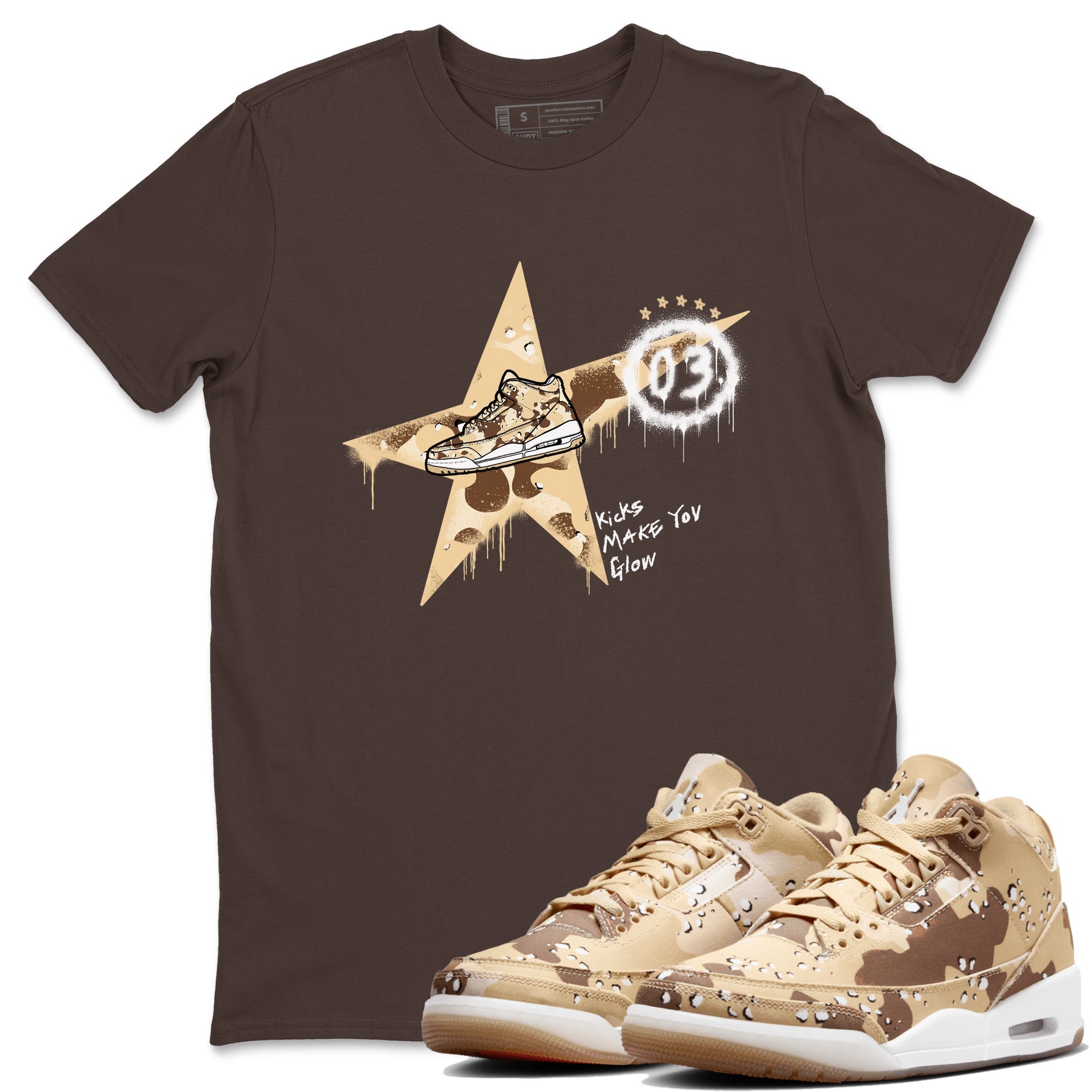 AJ3 Desert Camo shirts to match jordans Kicks Make You Glow sneaker match tees Air Jordan 3 Desert Camo Drip Gear Zone streetwear brand Dark Chocolate 1 unisex cotton tee