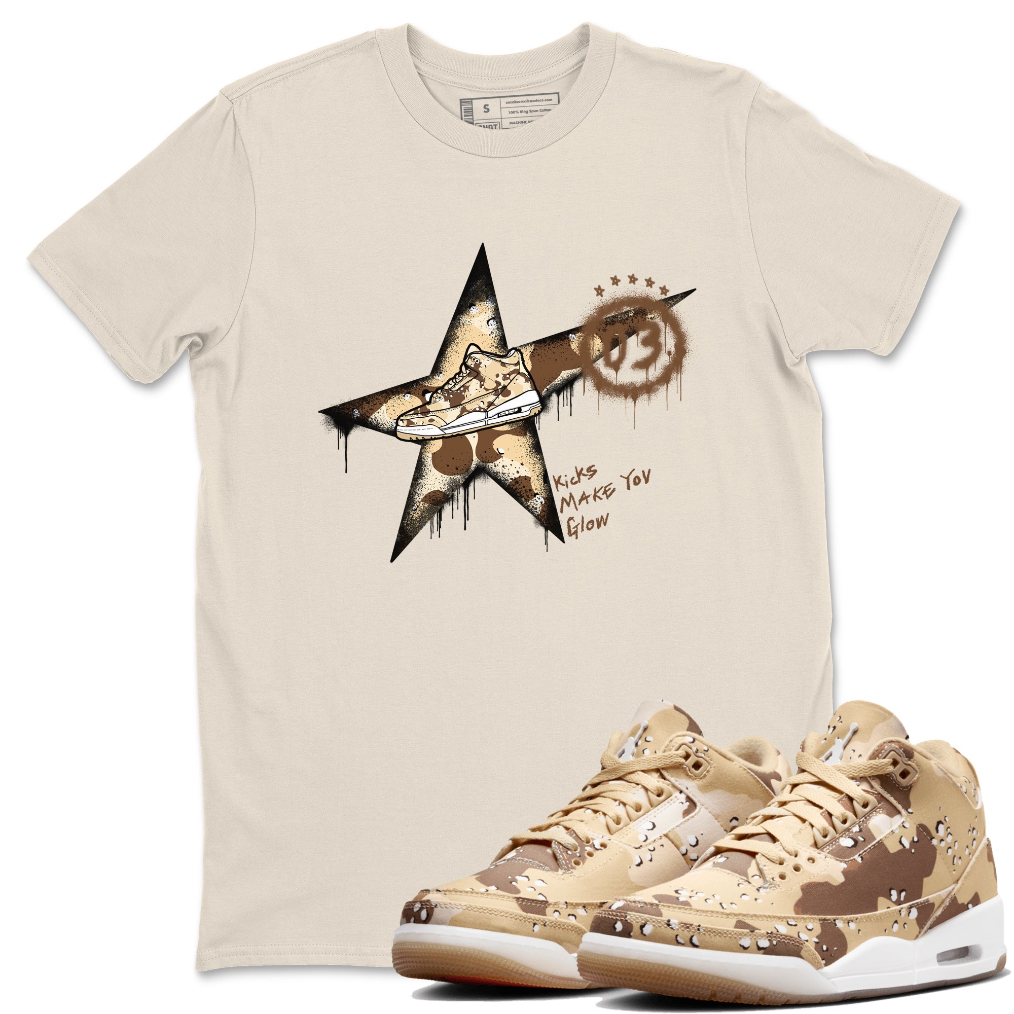 AJ3 Desert Camo shirts to match jordans Kicks Make You Glow sneaker match tees Air Jordan 3 Desert Camo Drip Gear Zone streetwear brand Natural 1 unisex cotton tee