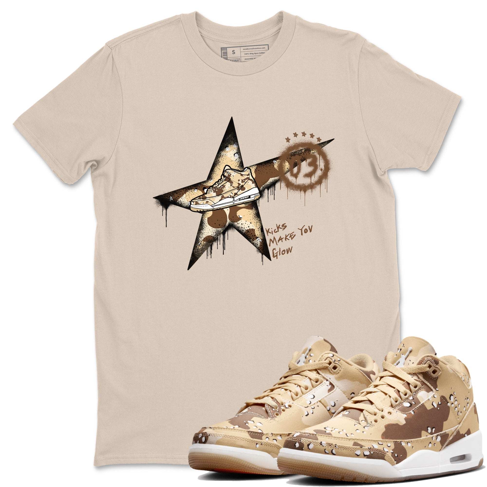 AJ3 Desert Camo shirts to match jordans Kicks Make You Glow sneaker match tees Air Jordan 3 Desert Camo Drip Gear Zone streetwear brand Sand 1 unisex cotton tee