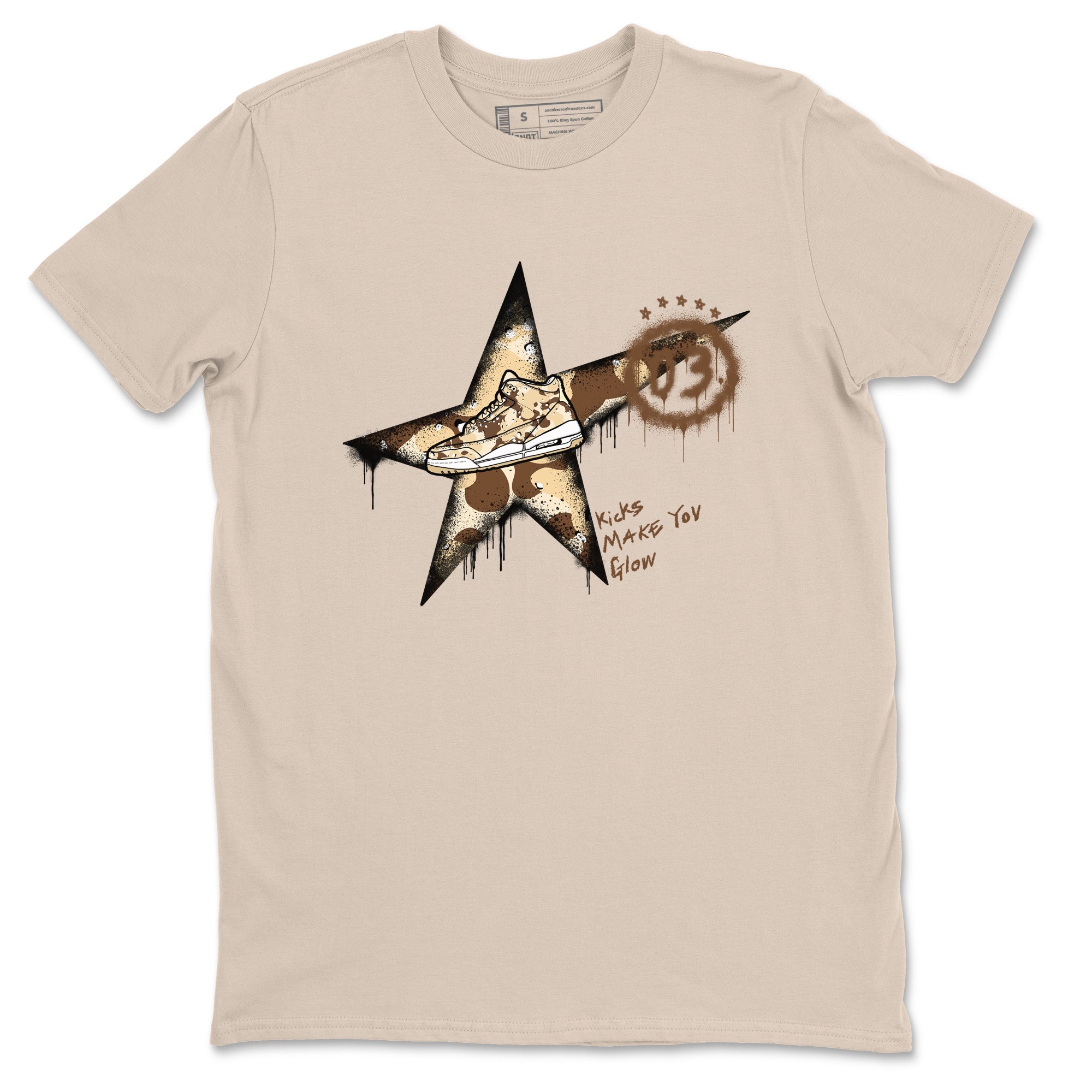 AJ3 Desert Camo shirts to match jordans Kicks Make You Glow sneaker match tees Air Jordan 3 Desert Camo Drip Gear Zone streetwear brand Sand 2 unisex cotton tee