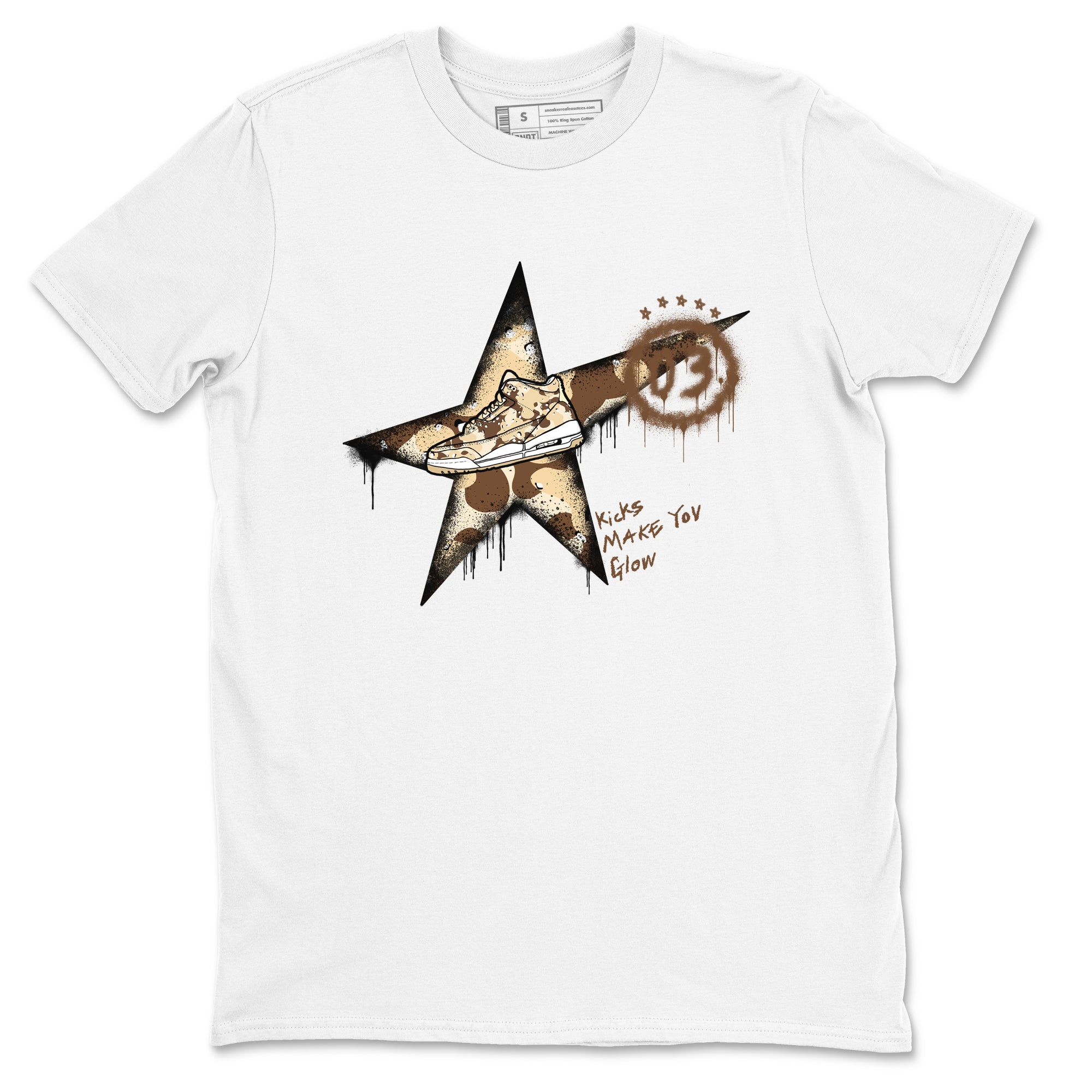 AJ3 Desert Camo shirts to match jordans Kicks Make You Glow sneaker match tees Air Jordan 3 Desert Camo Drip Gear Zone streetwear brand White 2 unisex cotton tee