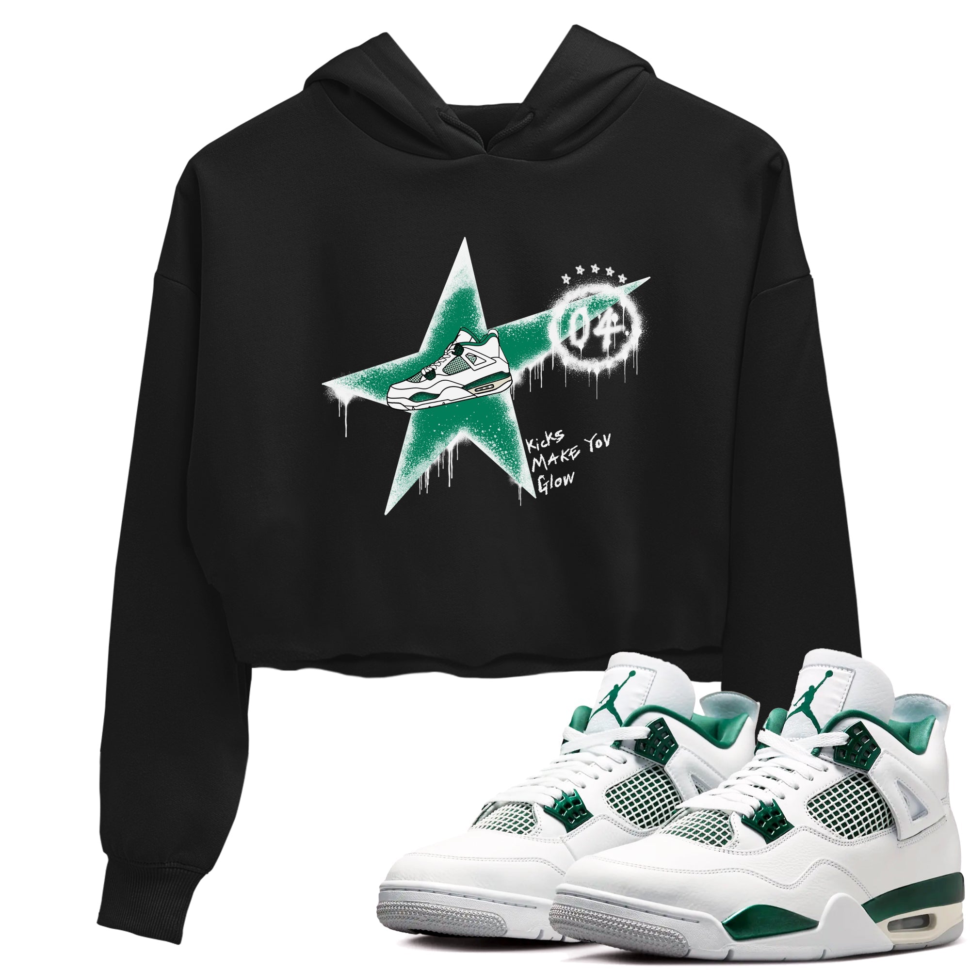 4s Oxidized Green shirts to match jordans Kicks Make You Glow sneaker match tees Air Jordan 4 Oxidized Green Drip Gear Zone streetwear brand Black 1 crop tee