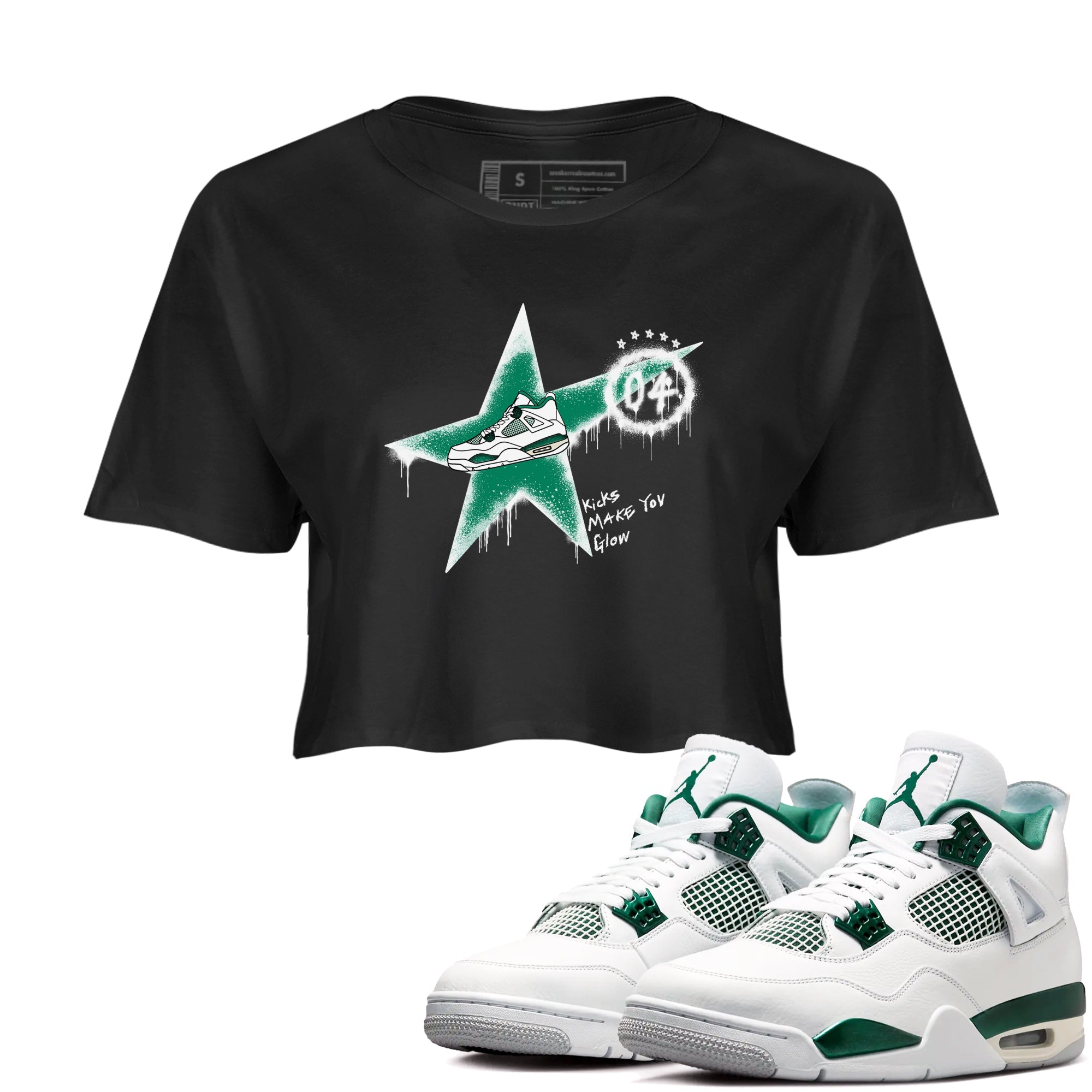 4s Oxidized Green shirts to match jordans Kicks Make You Glow sneaker match tees Air Jordan 4 Oxidized Green Drip Gear Zone streetwear brand Black 1 crop tee