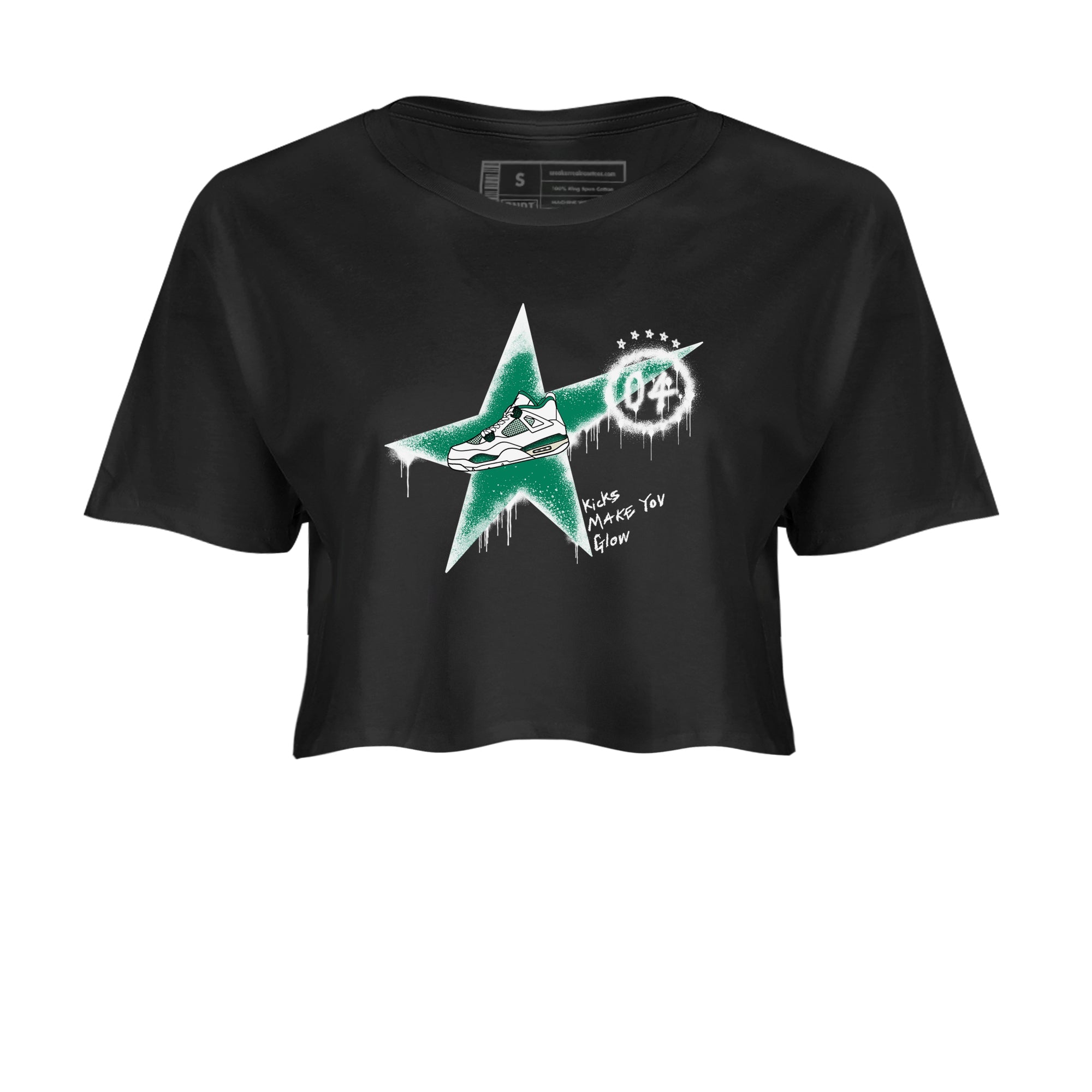 4s Oxidized Green shirts to match jordans Kicks Make You Glow sneaker match tees Air Jordan 4 Oxidized Green Drip Gear Zone streetwear brand Black 2 crop tee