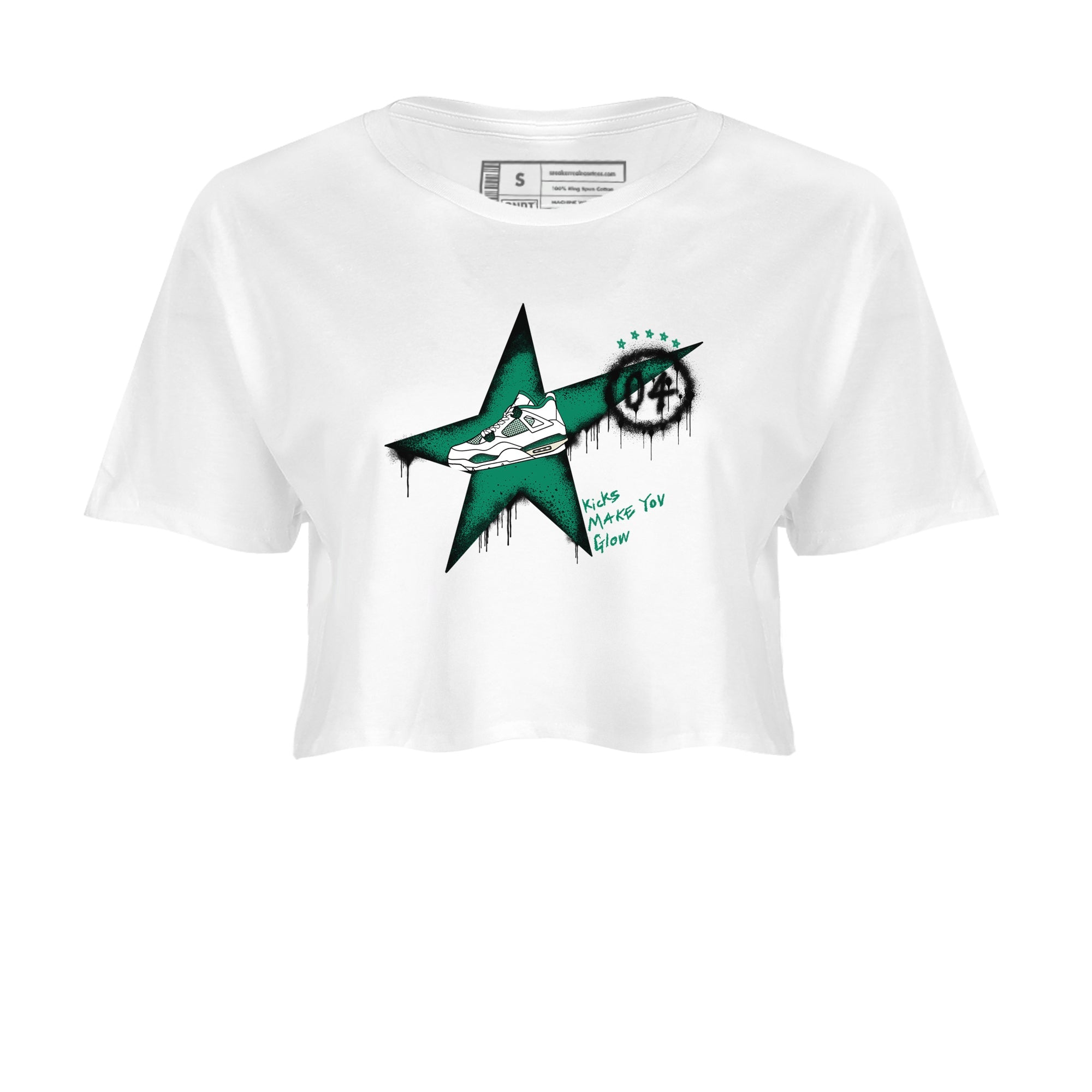 4s Oxidized Green shirts to match jordans Kicks Make You Glow sneaker match tees Air Jordan 4 Oxidized Green Drip Gear Zone streetwear brand White 2 crop tee