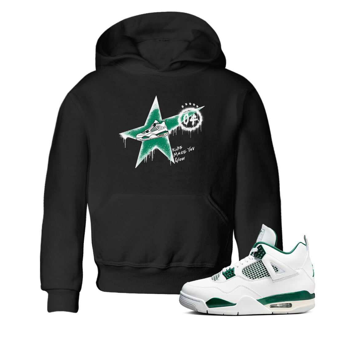 4s Oxidized Green shirts to match jordans Kicks Make You Glow sneaker match tees Air Jordan 4 Oxidized Green Drip Gear Zone streetwear brand Baby and Youth Black 1 cotton tee