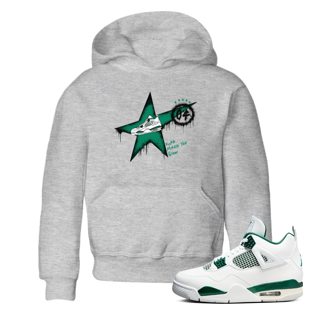 4s Oxidized Green shirts to match jordans Kicks Make You Glow sneaker match tees Air Jordan 4 Oxidized Green Drip Gear Zone streetwear brand Baby and Youth Heather Grey 1 cotton tee