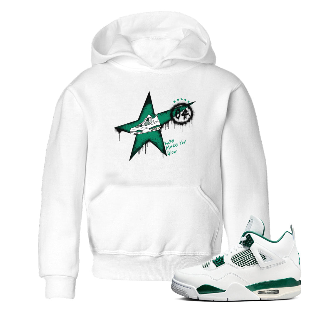 4s Oxidized Green shirts to match jordans Kicks Make You Glow sneaker match tees Air Jordan 4 Oxidized Green Drip Gear Zone streetwear brand Baby and Youth White 1 cotton tee