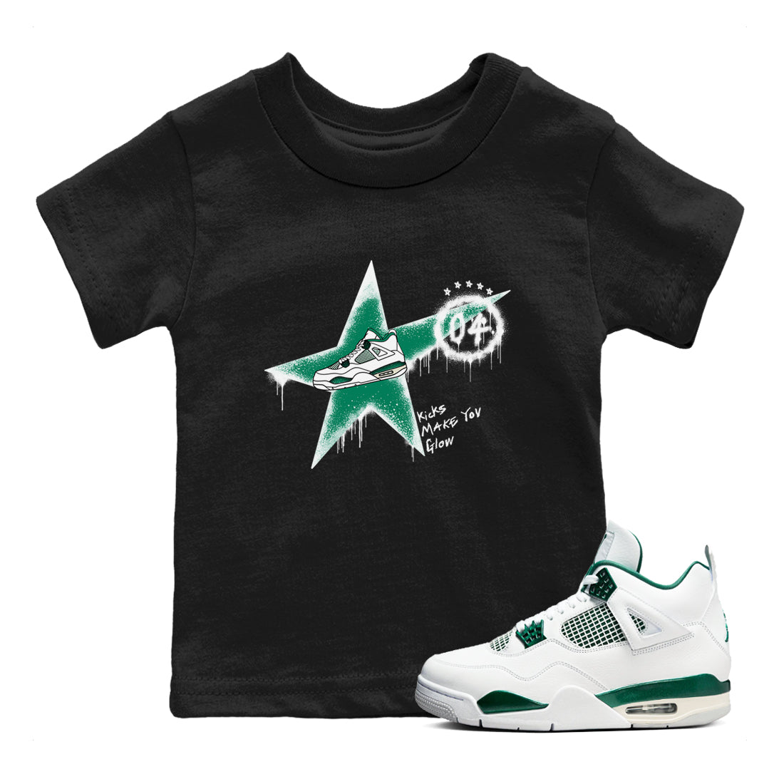 4s Oxidized Green shirts to match jordans Kicks Make You Glow sneaker match tees Air Jordan 4 Oxidized Green Drip Gear Zone streetwear brand Baby and Youth Black 1 cotton tee