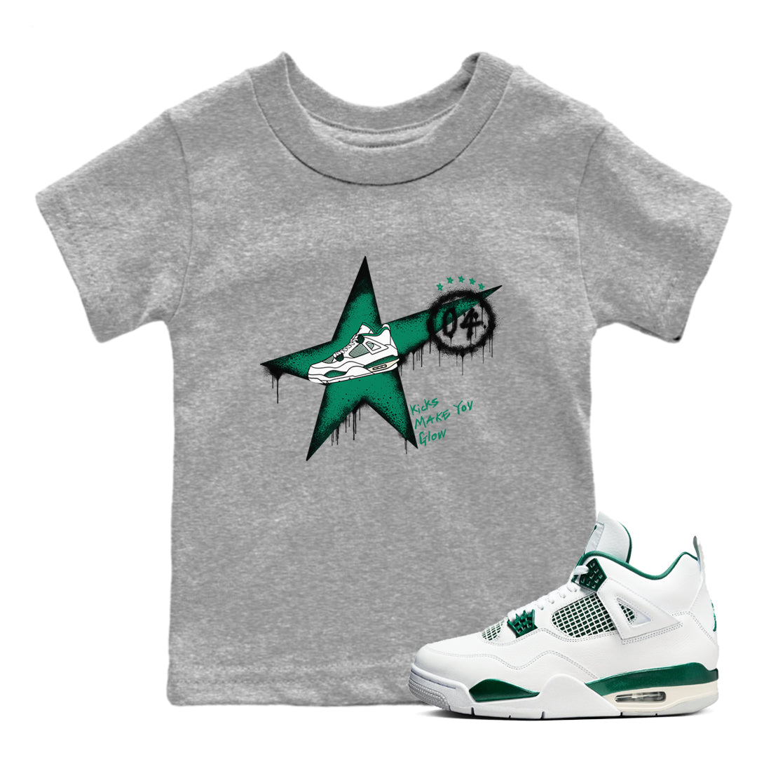 4s Oxidized Green shirts to match jordans Kicks Make You Glow sneaker match tees Air Jordan 4 Oxidized Green Drip Gear Zone streetwear brand Baby and Youth Heather Grey 1 cotton tee