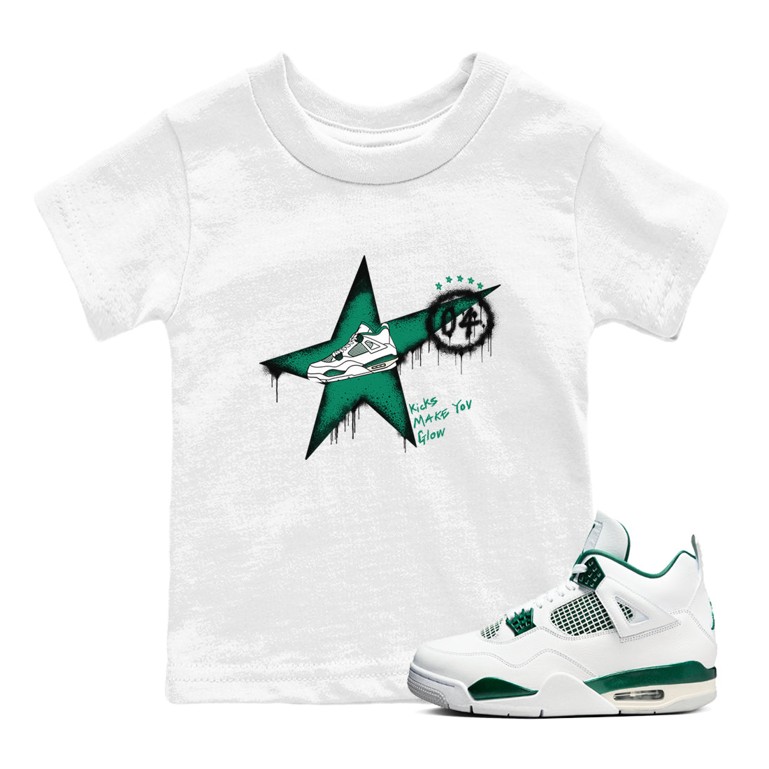4s Oxidized Green shirts to match jordans Kicks Make You Glow sneaker match tees Air Jordan 4 Oxidized Green Drip Gear Zone streetwear brand Baby and Youth White 1 cotton tee