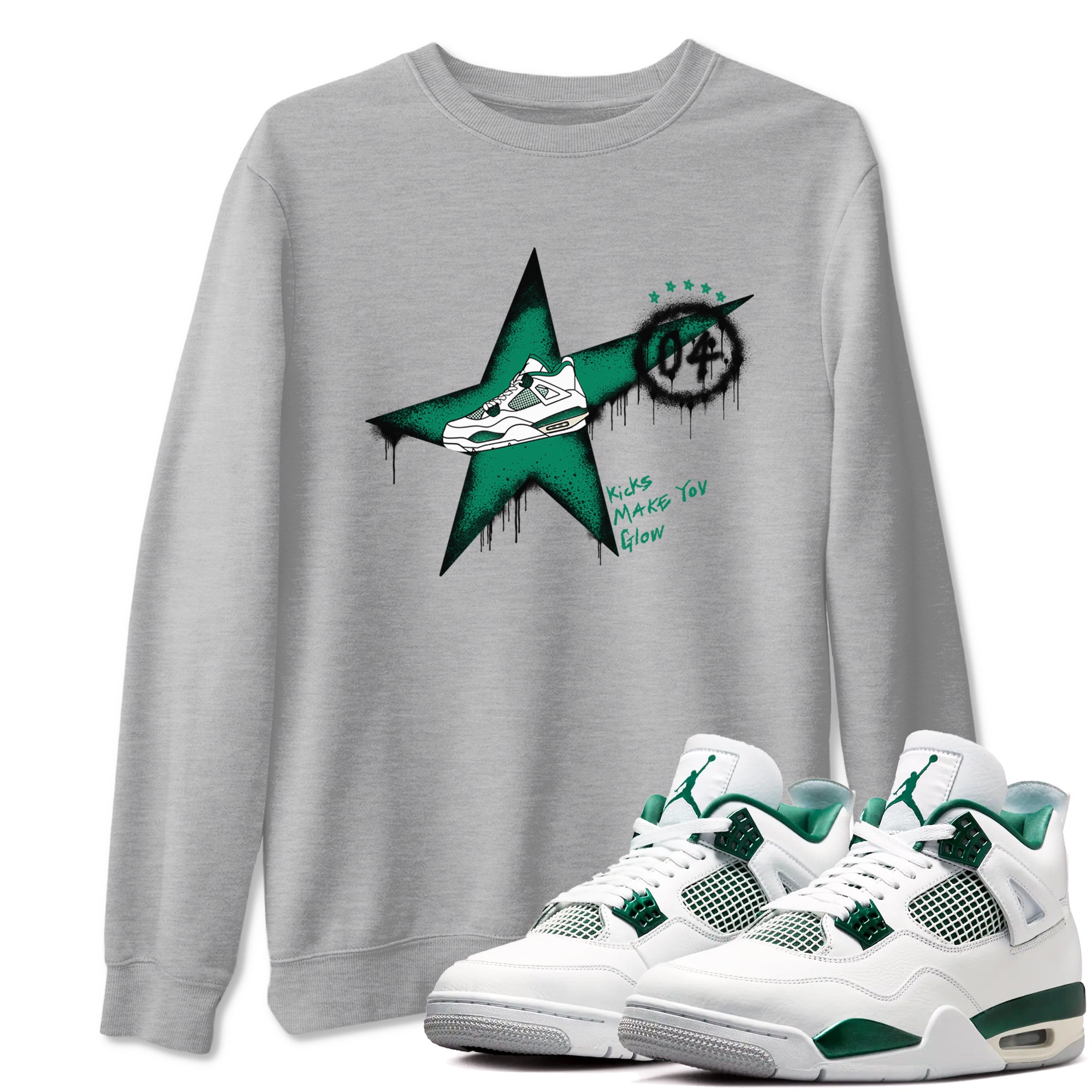 4s Oxidized Green shirts to match jordans Kicks Make You Glow sneaker match tees Air Jordan 4 Oxidized Green Drip Gear Zone streetwear brand Heather Grey 1 unisex cotton tee
