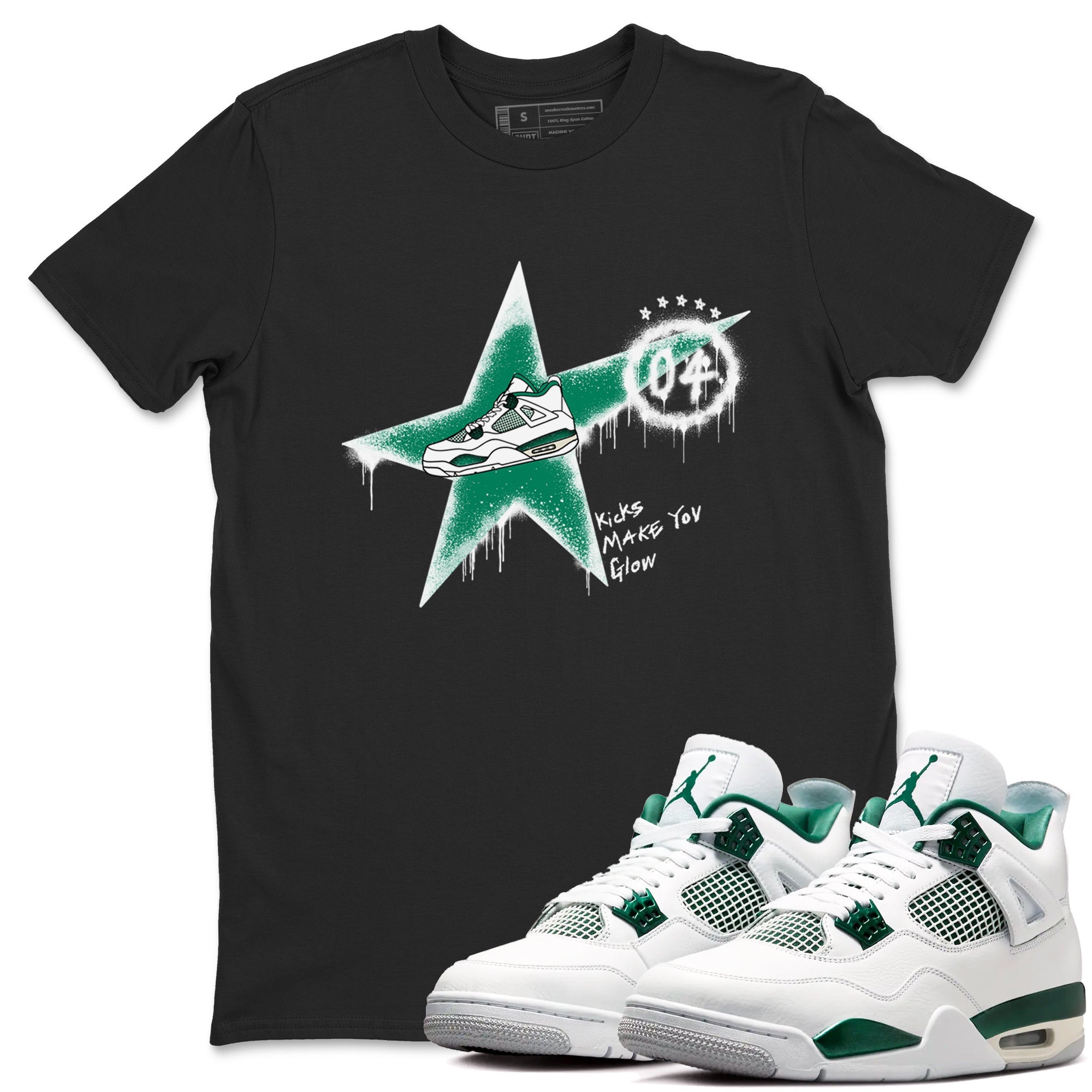 4s Oxidized Green shirts to match jordans Kicks Make You Glow sneaker match tees Air Jordan 4 Oxidized Green Drip Gear Zone streetwear brand Black 1 unisex cotton tee
