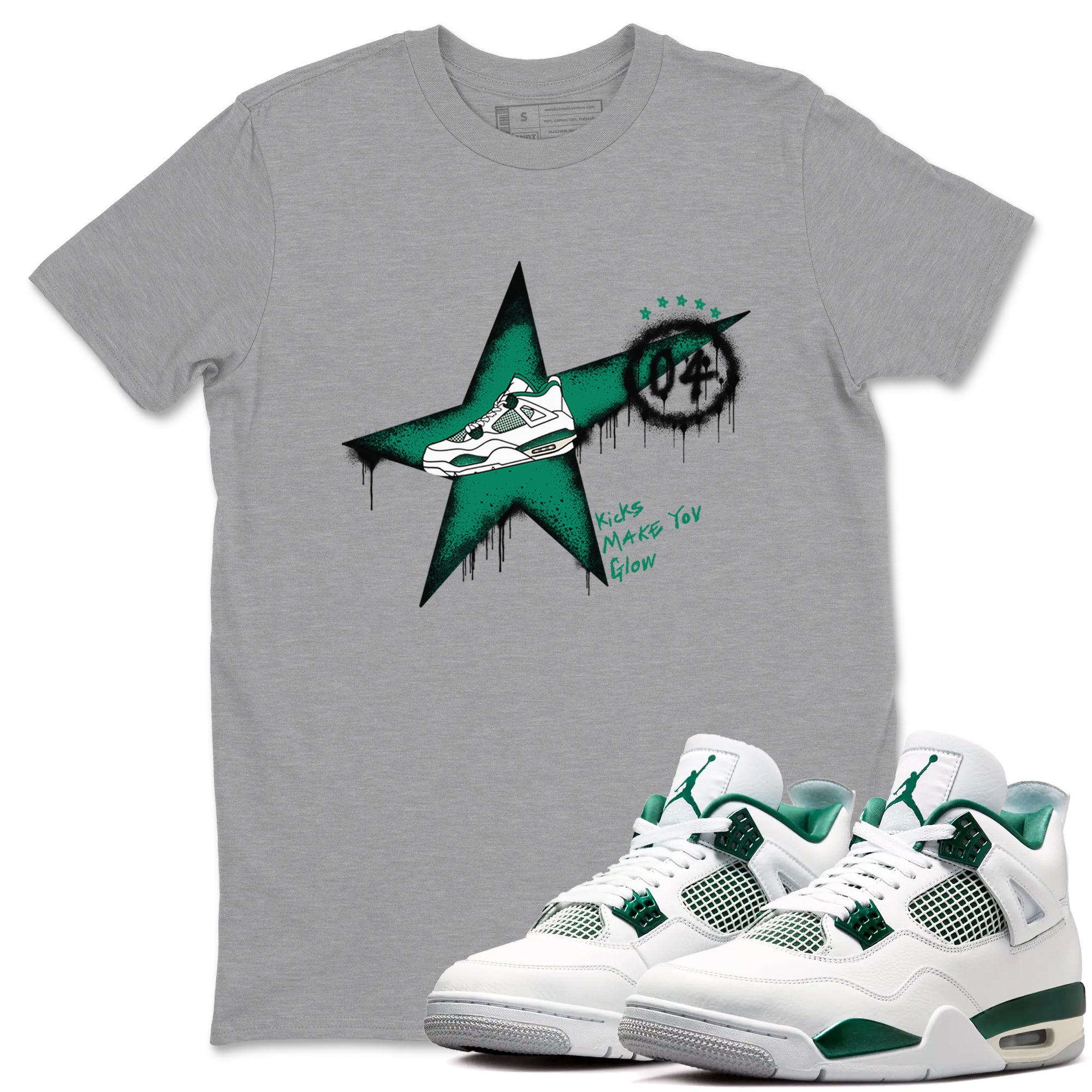 4s Oxidized Green shirts to match jordans Kicks Make You Glow sneaker match tees Air Jordan 4 Oxidized Green Drip Gear Zone streetwear brand Heather Grey 1 unisex cotton tee