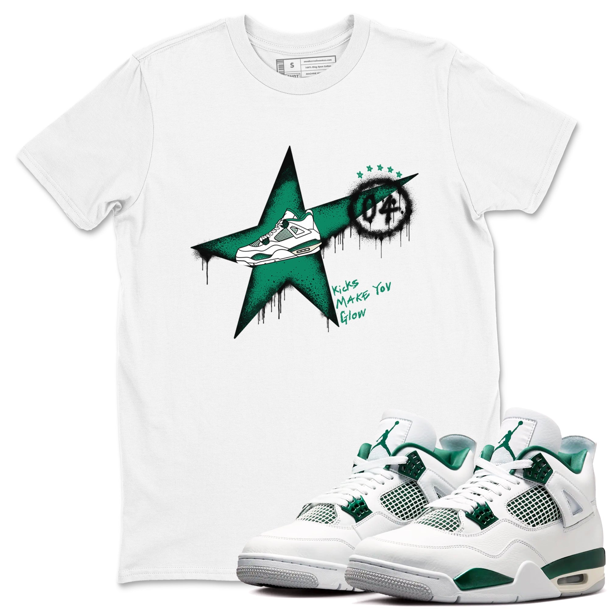 4s Oxidized Green shirts to match jordans Kicks Make You Glow sneaker match tees Air Jordan 4 Oxidized Green Drip Gear Zone streetwear brand White 1 unisex cotton tee