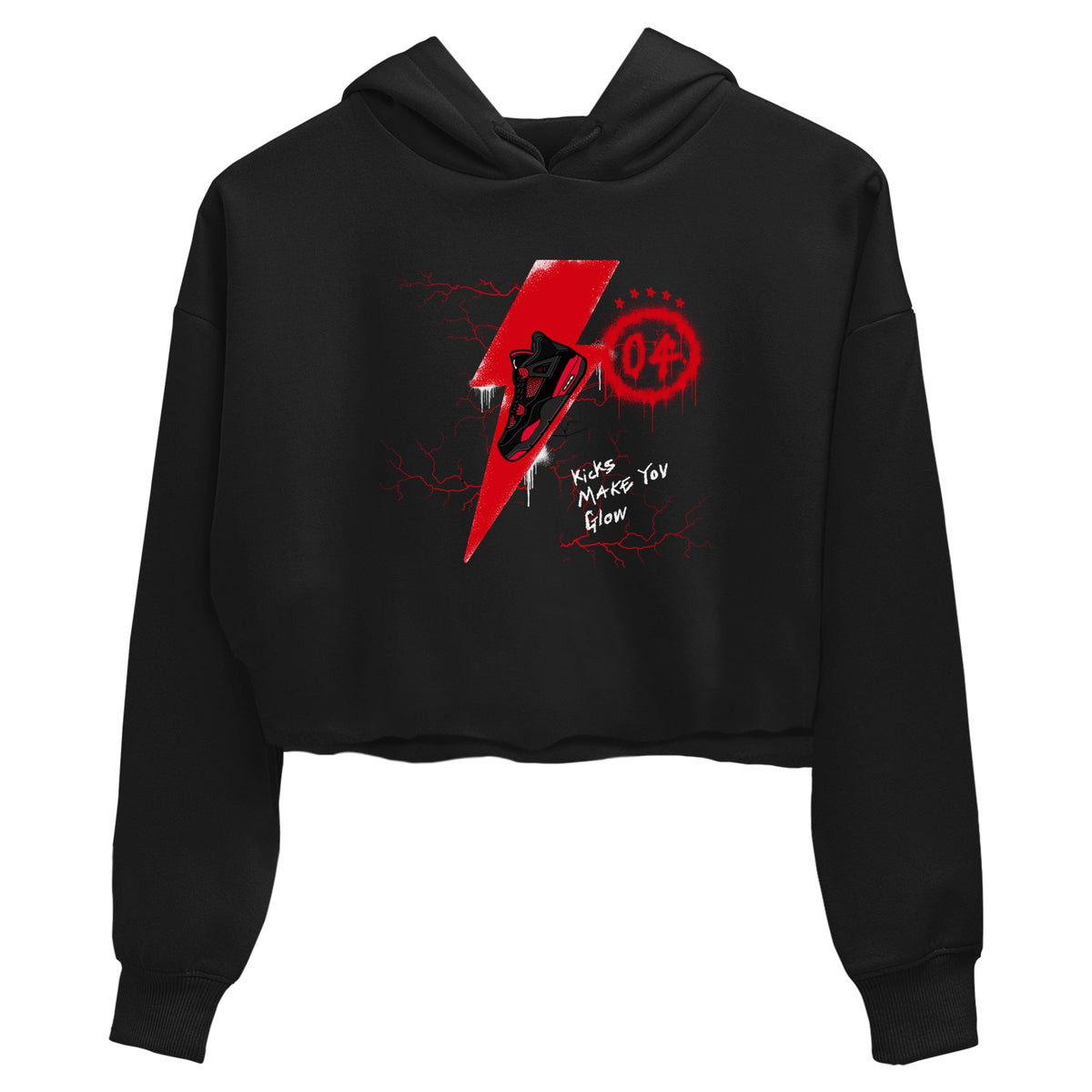 4s Red Thunder shirts to match jordans Kicks Make You Glow sneaker match tees Air Jordan 4 Red Thunder Drip Gear Zone streetwear brand Black 2 crop tee