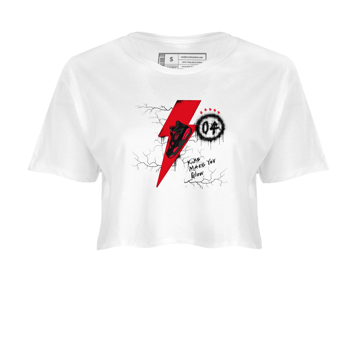 4s Red Thunder shirts to match jordans Kicks Make You Glow sneaker match tees Air Jordan 4 Red Thunder Drip Gear Zone streetwear brand White 2 crop tee