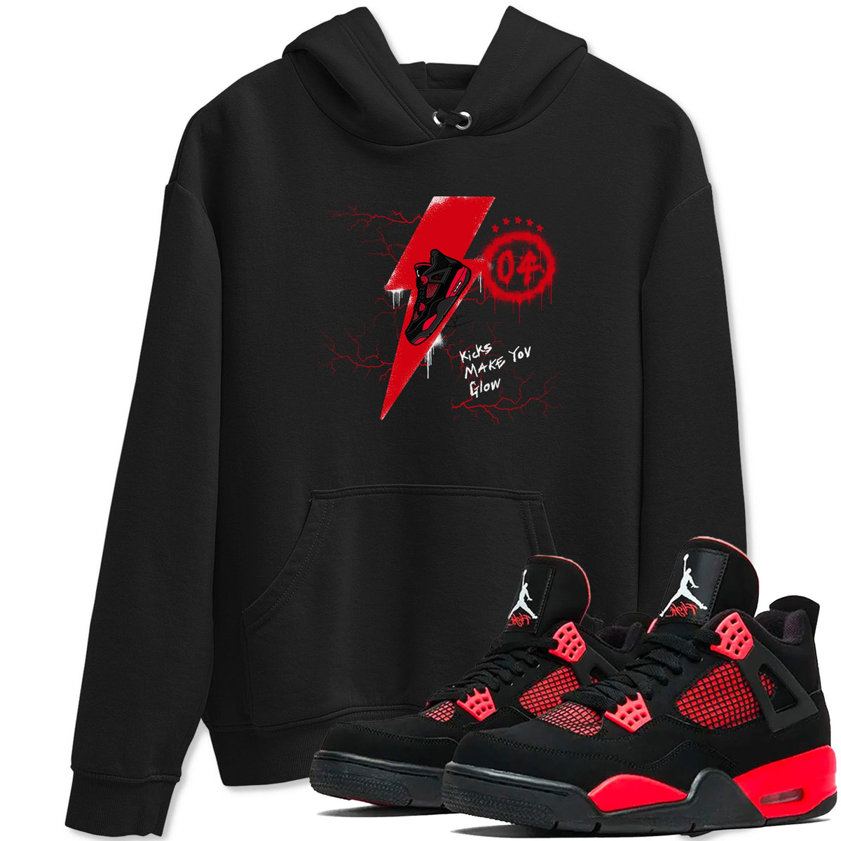 4s Red Thunder shirts to match jordans Kicks Make You Glow sneaker match tees Air Jordan 4 Red Thunder Drip Gear Zone streetwear brand Black 1 unisex cotton tee