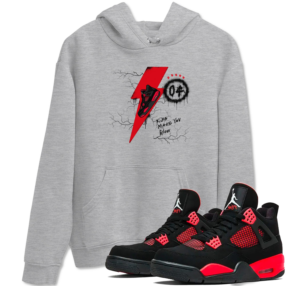 4s Red Thunder shirts to match jordans Kicks Make You Glow sneaker match tees Air Jordan 4 Red Thunder Drip Gear Zone streetwear brand Heather Grey 1 unisex cotton tee