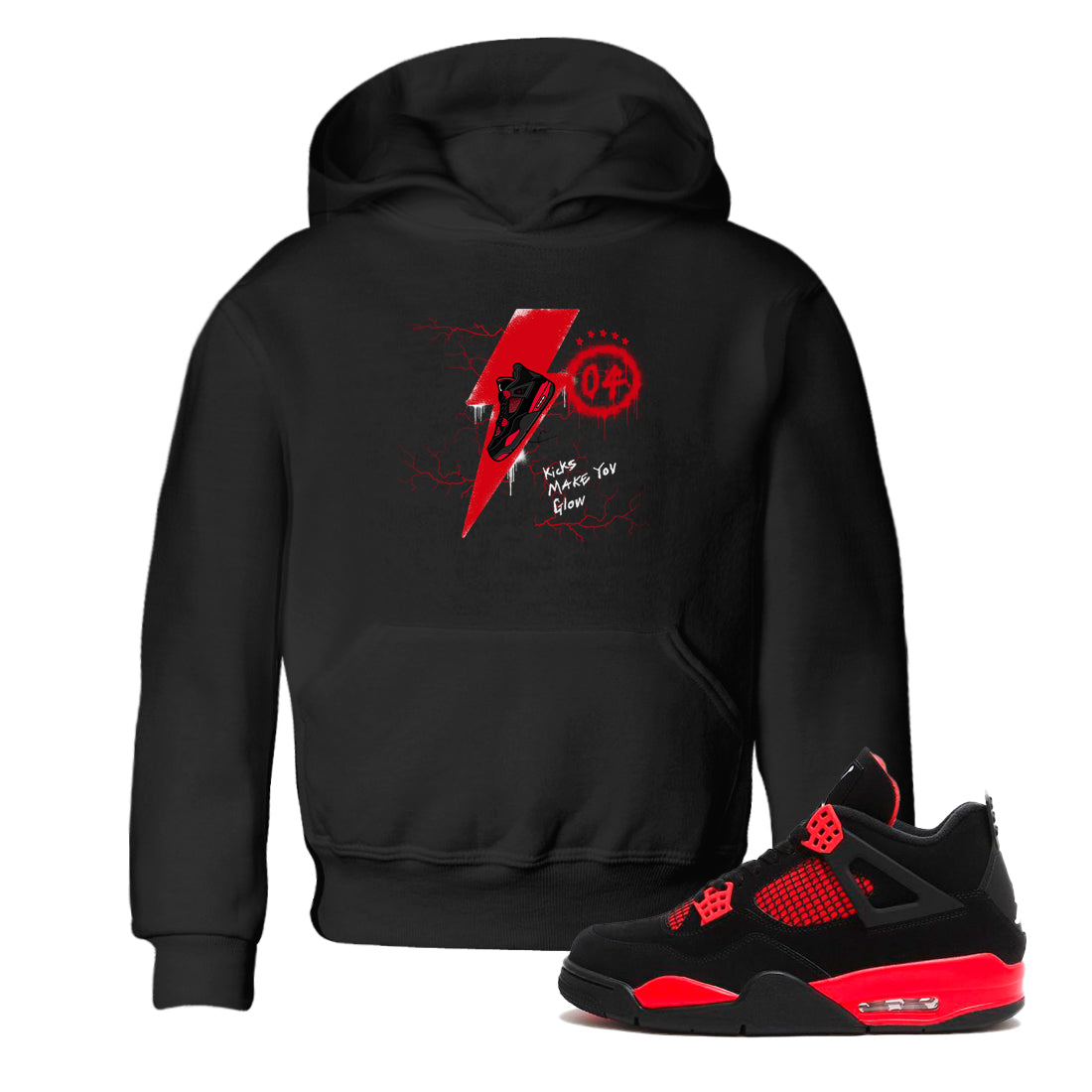 4s Red Thunder shirts to match jordans Kicks Make You Glow sneaker match tees Air Jordan 4 Red Thunder Drip Gear Zone streetwear brand Baby and Youth Black 1 cotton tee