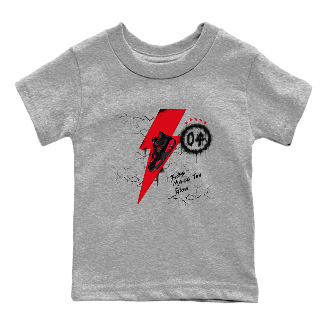 4s Red Thunder shirts to match jordans Kicks Make You Glow sneaker match tees Air Jordan 4 Red Thunder Drip Gear Zone streetwear brand Baby and Youth Heather Grey 2 cotton tee