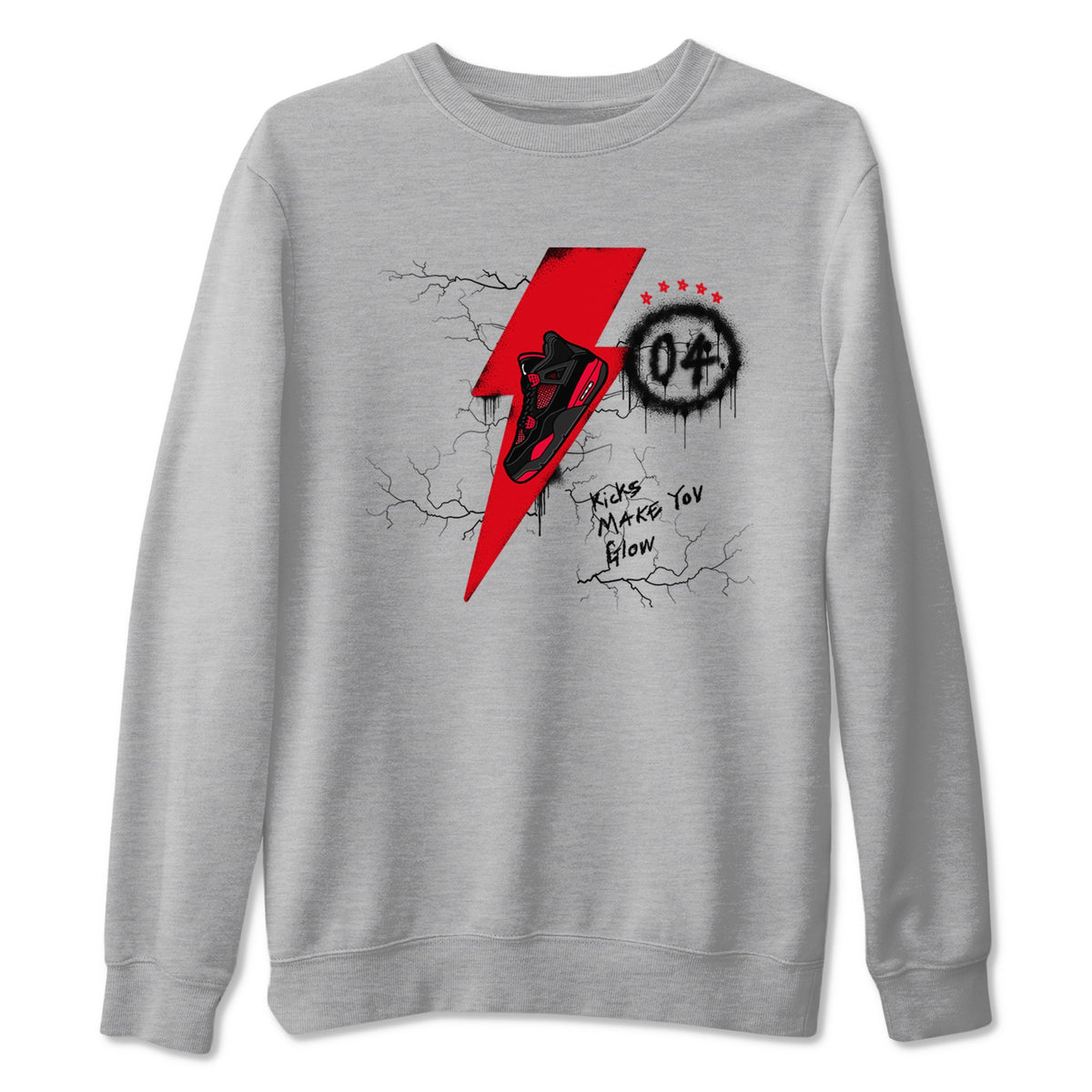 4s Red Thunder shirts to match jordans Kicks Make You Glow sneaker match tees Air Jordan 4 Red Thunder Drip Gear Zone streetwear brand Heather Grey 2 unisex cotton tee