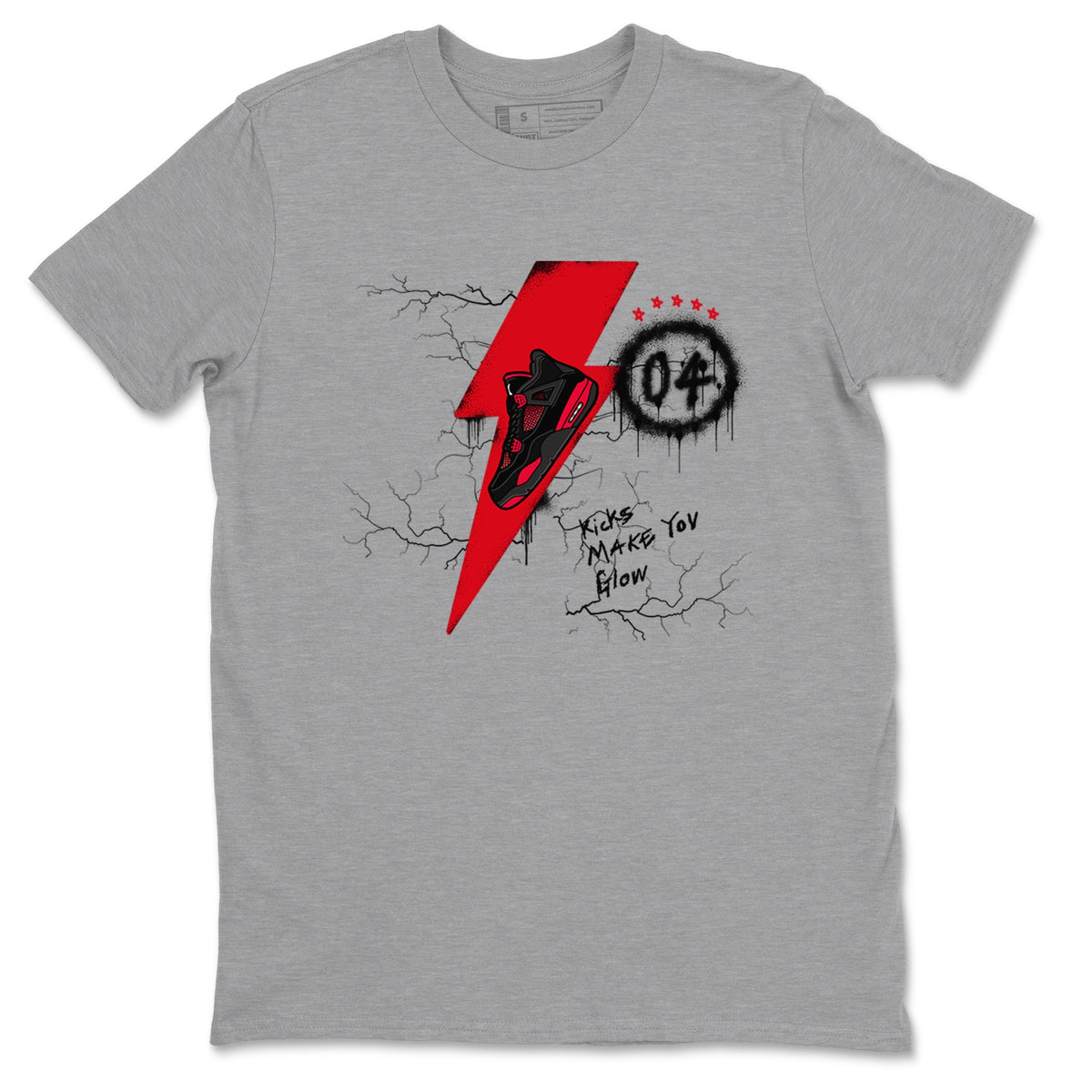4s Red Thunder shirts to match jordans Kicks Make You Glow sneaker match tees Air Jordan 4 Red Thunder Drip Gear Zone streetwear brand Heather Grey 2 unisex cotton tee