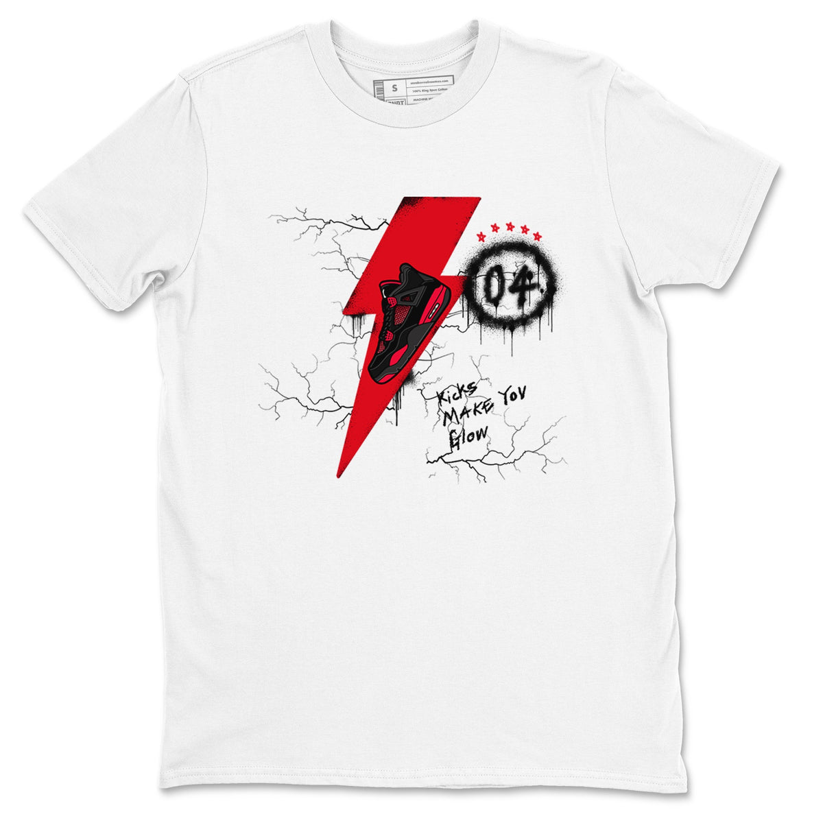 4s Red Thunder shirts to match jordans Kicks Make You Glow sneaker match tees Air Jordan 4 Red Thunder Drip Gear Zone streetwear brand White 2 unisex cotton tee