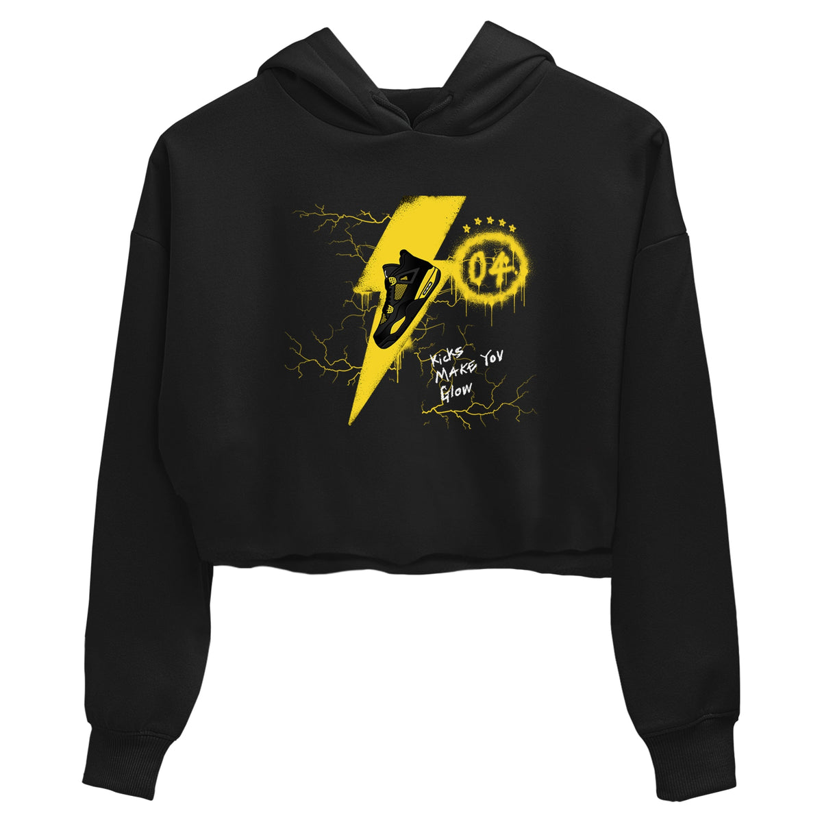 AJ4 Thunder shirts to match jordans Kicks Make You Glow sneaker match tees Air Jordan 4 Thunder Drip Gear Zone streetwear brand Black 2 crop tee