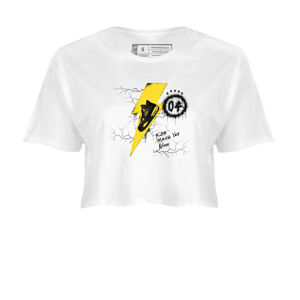 AJ4 Thunder shirts to match jordans Kicks Make You Glow sneaker match tees Air Jordan 4 Thunder Drip Gear Zone streetwear brand White 2 crop tee