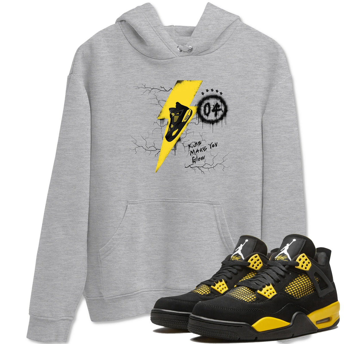 AJ4 Thunder shirts to match jordans Kicks Make You Glow sneaker match tees Air Jordan 4 Thunder Drip Gear Zone streetwear brand Heather Grey 1 unisex cotton tee