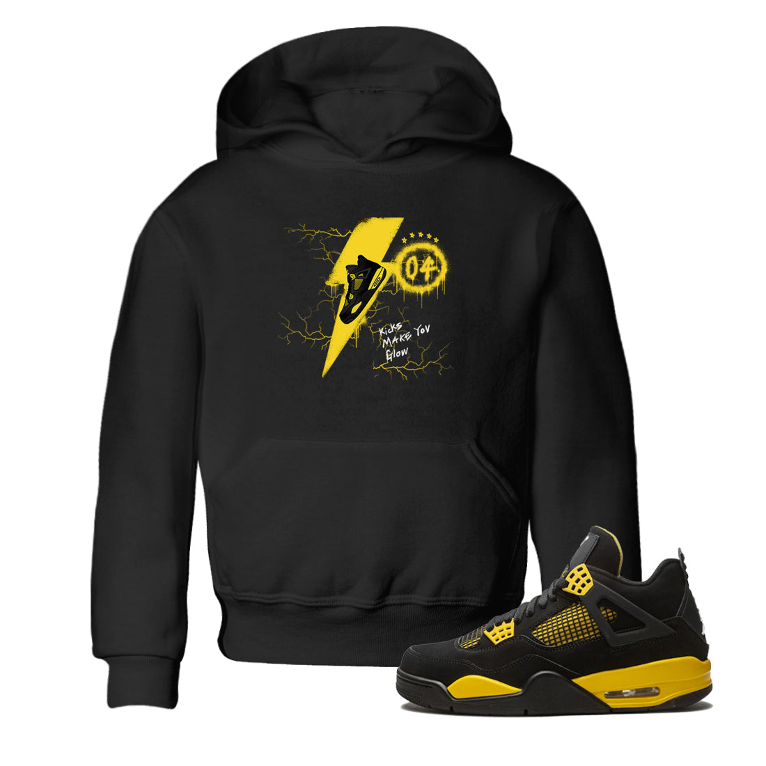 AJ4 Thunder shirts to match jordans Kicks Make You Glow sneaker match tees Air Jordan 4 Thunder Drip Gear Zone streetwear brand Baby and Youth Black 1 cotton tee