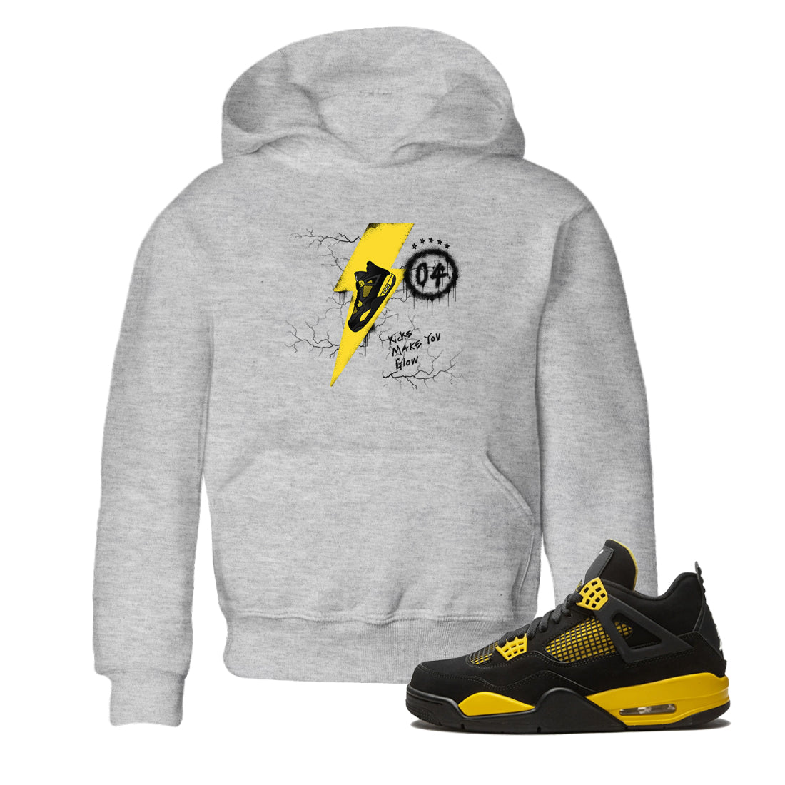 AJ4 Thunder shirts to match jordans Kicks Make You Glow sneaker match tees Air Jordan 4 Thunder Drip Gear Zone streetwear brand Baby and Youth Heather Grey 1 cotton tee