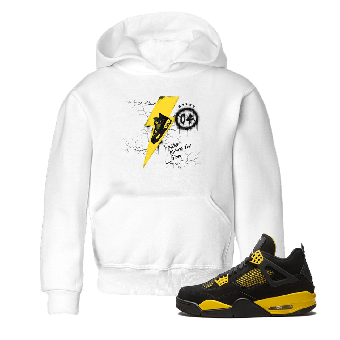 AJ4 Thunder shirts to match jordans Kicks Make You Glow sneaker match tees Air Jordan 4 Thunder Drip Gear Zone streetwear brand Baby and Youth White 1 cotton tee