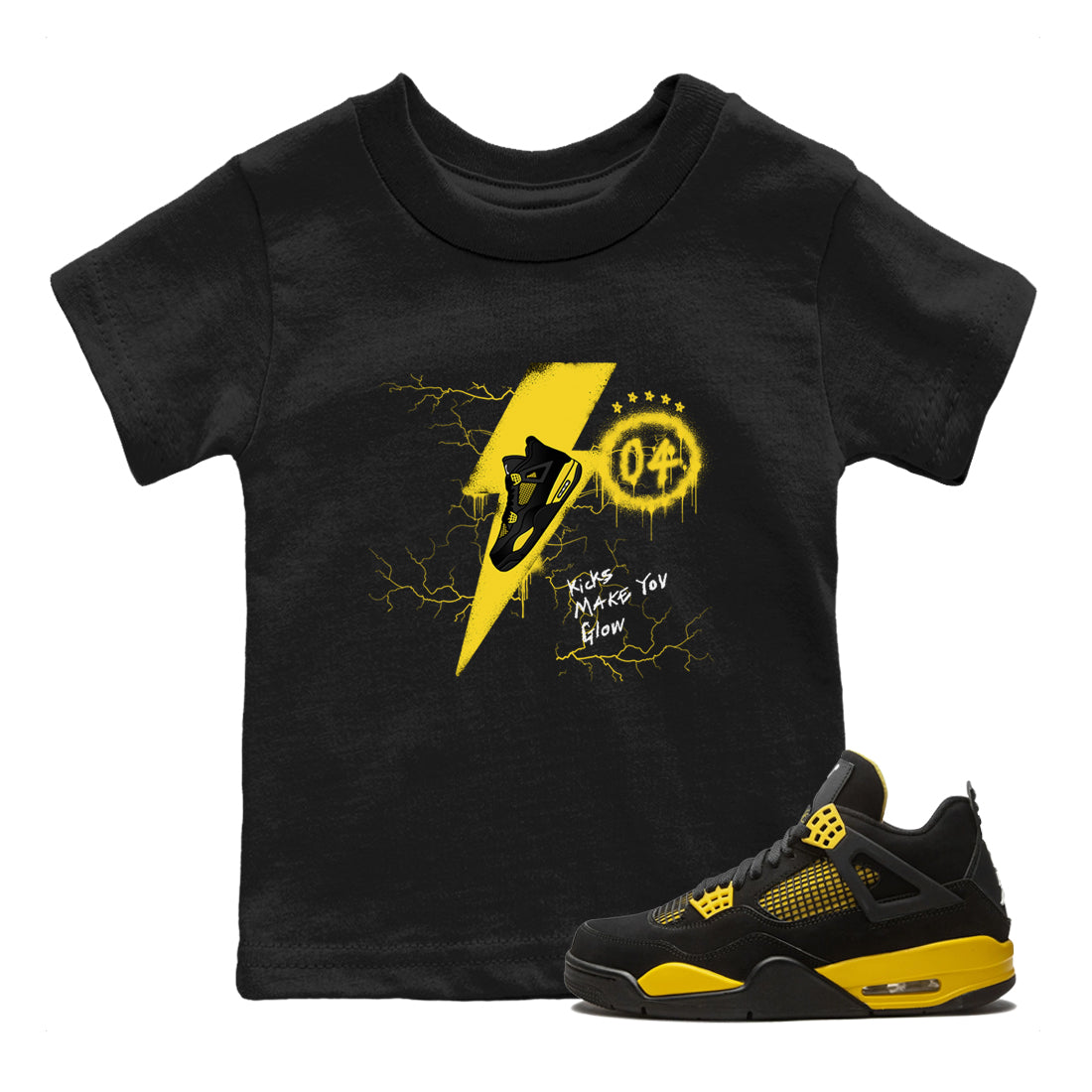 AJ4 Thunder shirts to match jordans Kicks Make You Glow sneaker match tees Air Jordan 4 Thunder Drip Gear Zone streetwear brand Baby and Youth Black 1 cotton tee