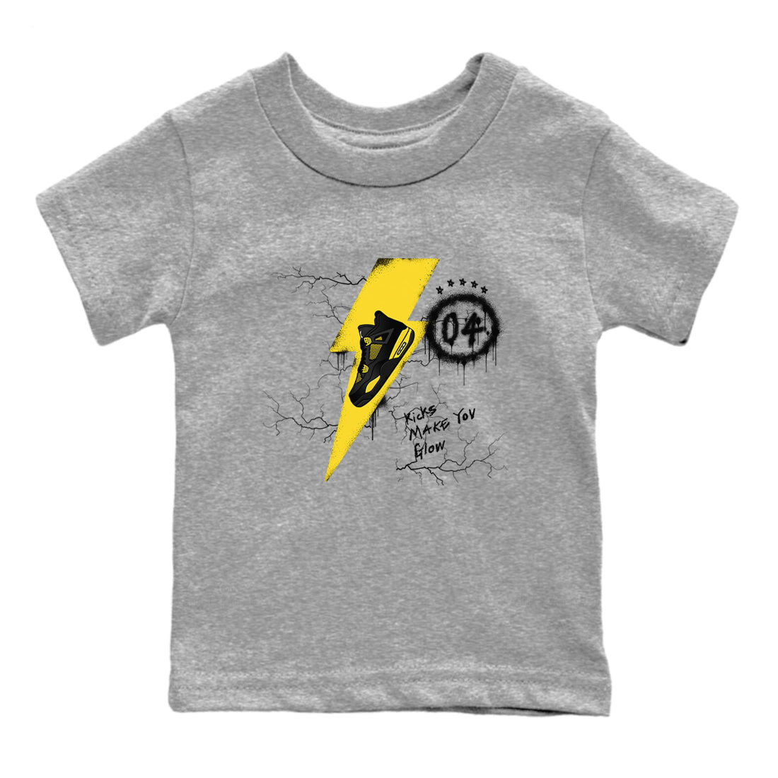AJ4 Thunder shirts to match jordans Kicks Make You Glow sneaker match tees Air Jordan 4 Thunder Drip Gear Zone streetwear brand Baby and Youth Heather Grey 2 cotton tee
