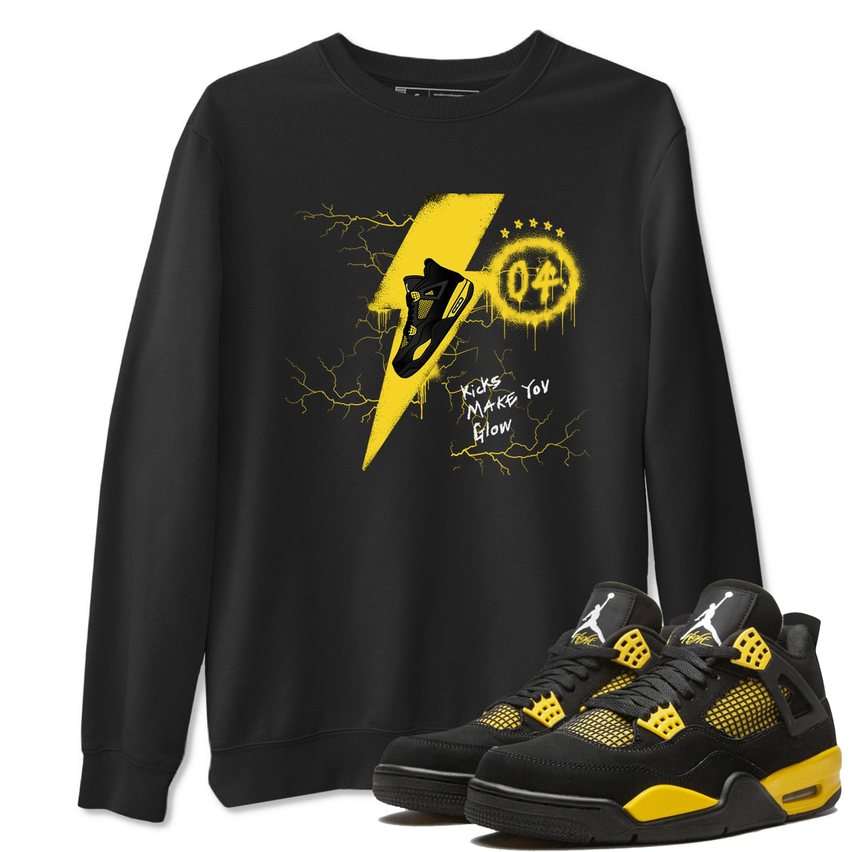 AJ4 Thunder shirts to match jordans Kicks Make You Glow sneaker match tees Air Jordan 4 Thunder Drip Gear Zone streetwear brand Black 1 unisex cotton tee