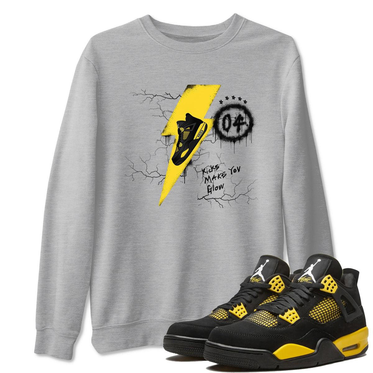 AJ4 Thunder shirts to match jordans Kicks Make You Glow sneaker match tees Air Jordan 4 Thunder Drip Gear Zone streetwear brand Heather Grey 1 unisex cotton tee