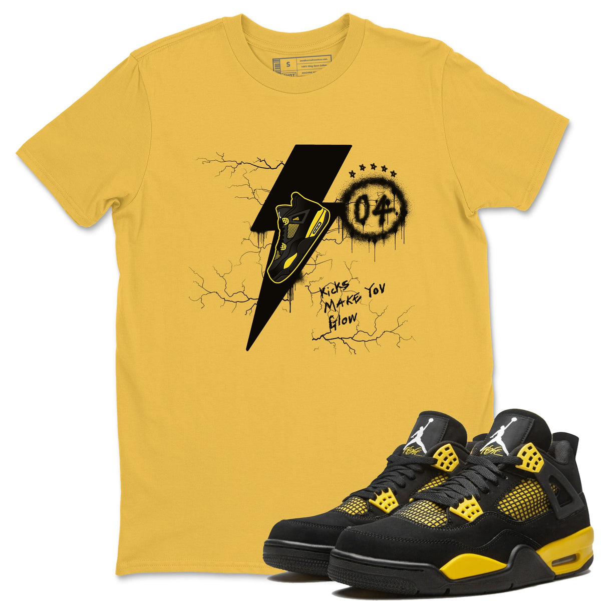 AJ4 Thunder shirts to match jordans Kicks Make You Glow sneaker match tees Air Jordan 4 Thunder Drip Gear Zone streetwear brand Daisy 1 unisex cotton tee