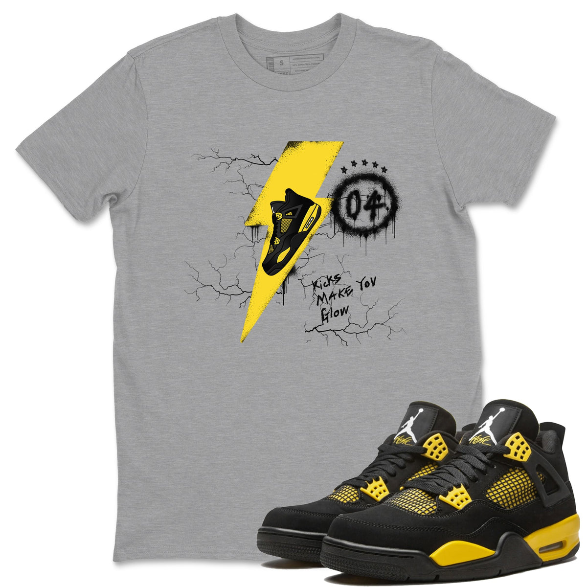 AJ4 Thunder shirts to match jordans Kicks Make You Glow sneaker match tees Air Jordan 4 Thunder Drip Gear Zone streetwear brand Heather Grey 1 unisex cotton tee