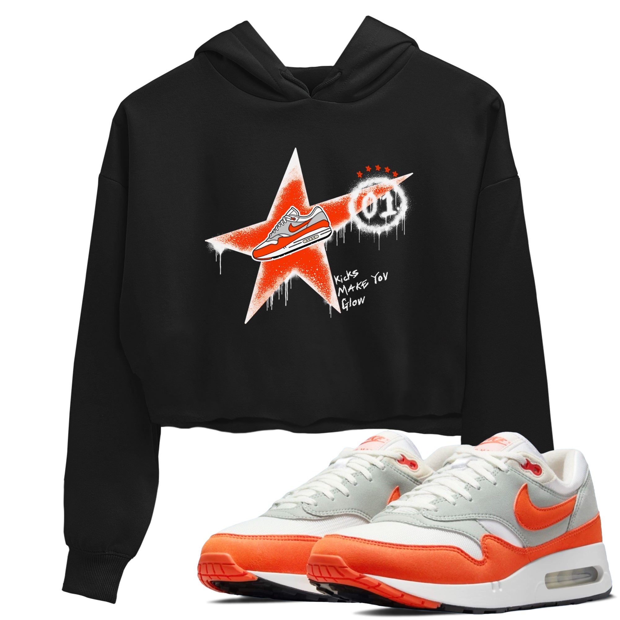 Air Max 1 OG '86 'Summit White and Cosmic Clay shirts to match jordans Kicks Make You Glow sneaker match tees Air Max 1 Cosmic Clay match shoes to clothes Drip Gear Zone unisex cotton Black 1 crop tee