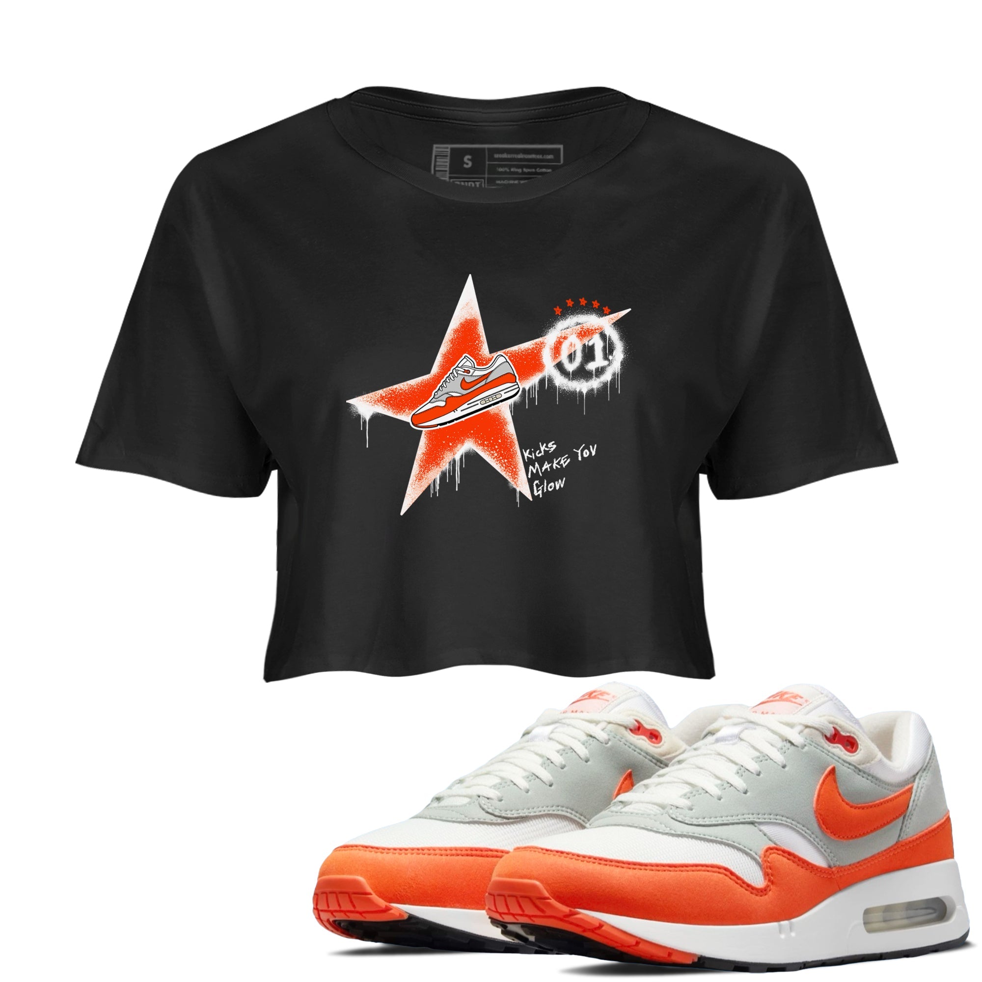 Air Max 1 OG '86 'Summit White and Cosmic Clay shirts to match jordans Kicks Make You Glow sneaker match tees Air Max 1 Cosmic Clay match shoes to clothes Drip Gear Zone unisex cotton Black 1 crop tee