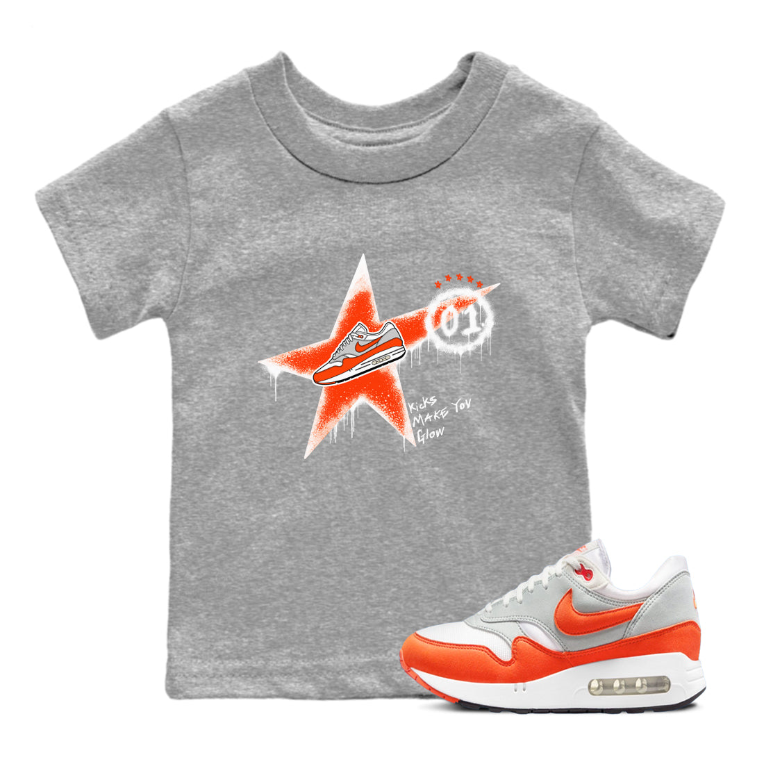 Air Max 1 OG '86 'Summit White and Cosmic Clay shirts to match jordans Kicks Make You Glow sneaker match tees Air Max 1 Cosmic Clay match shoes to clothes Drip Gear Zone Youth Baby Heather Grey 1 tee