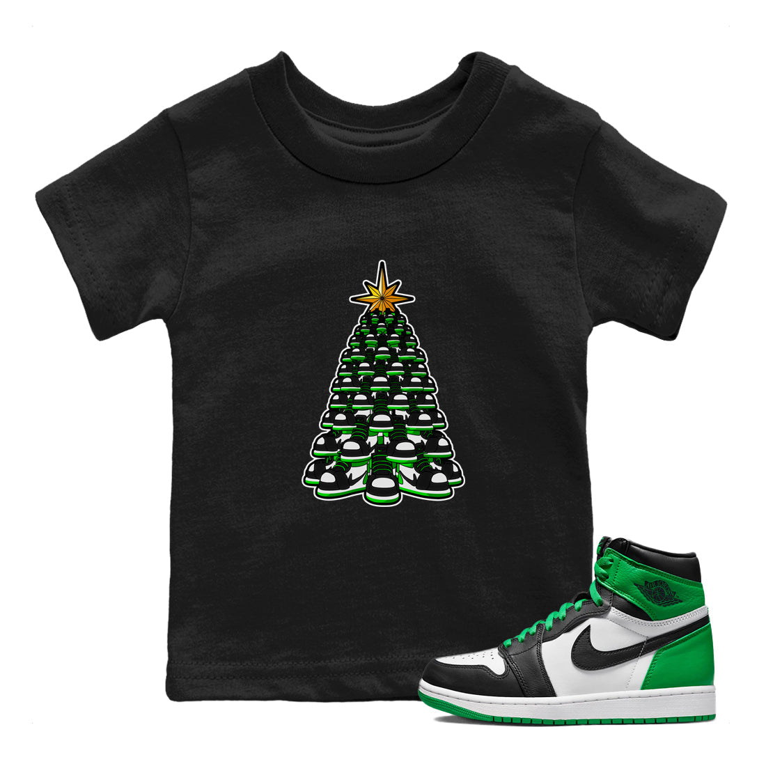 Air Jordan 1 Celtics shirt to match jordans Kicksmas Tree sneaker tees AJ1 Celtics Drip Gear Zone Baby Toddler Black 1 T-Shirt