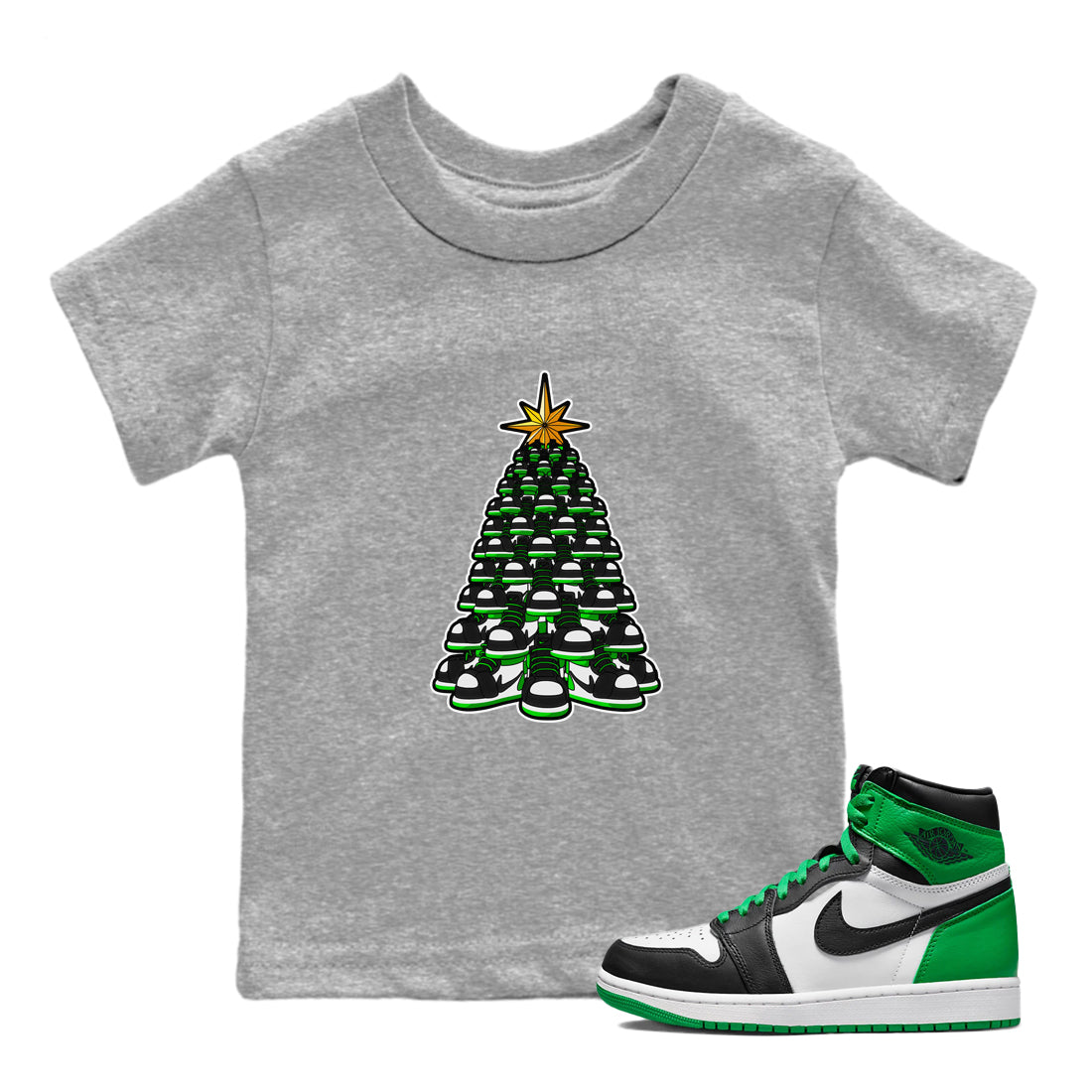 Air Jordan 1 Celtics shirt to match jordans Kicksmas Tree sneaker tees AJ1 Celtics Drip Gear Zone Baby Toddler Heather Grey 1 T-Shirt